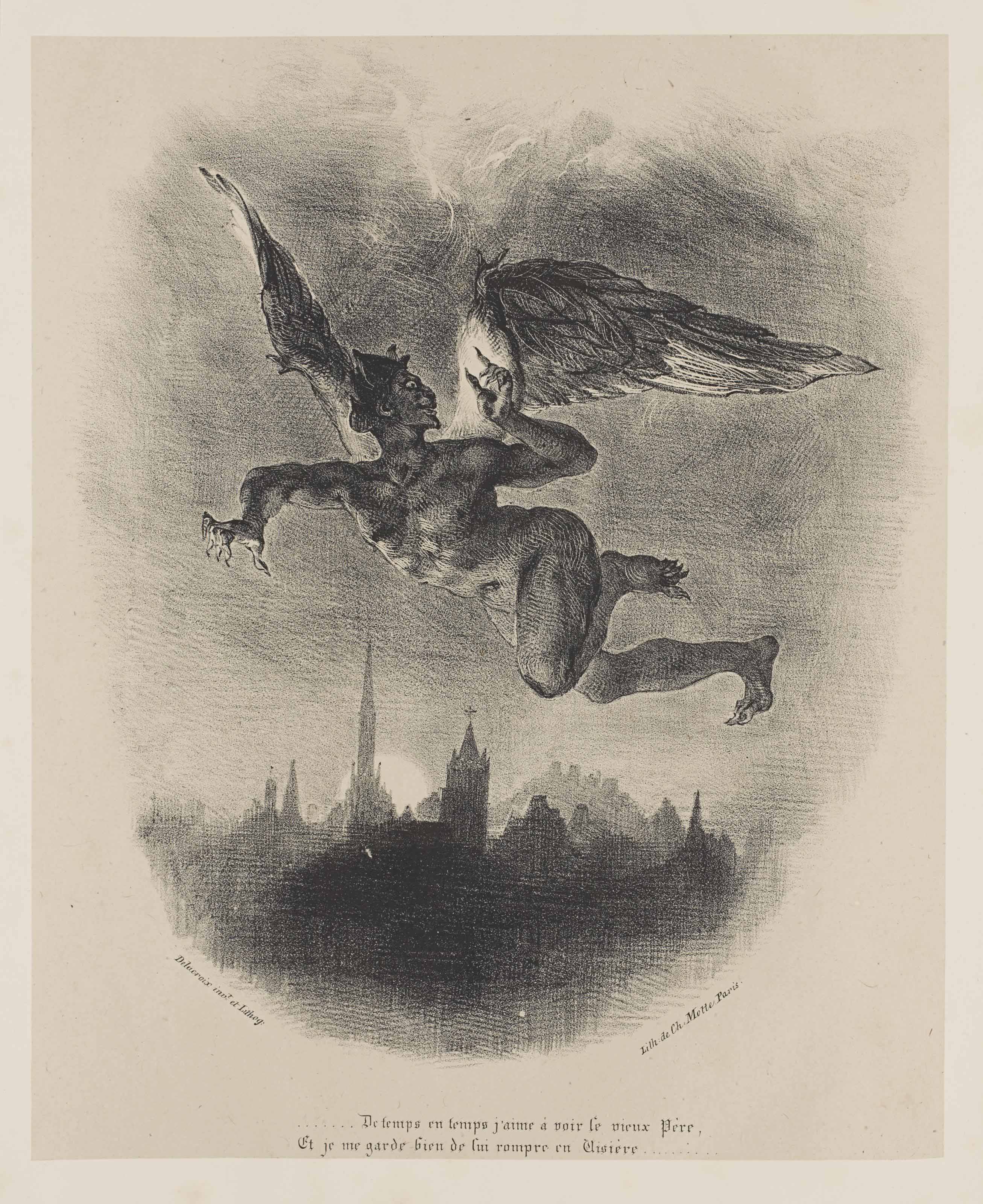Goethe, Johann Wolfgang von (1749-1832). Faust, tragedy. Translated into French by Mr. Albert Stapfer, adorned with a portrait of the author and 17 drawings executed on stone by Eug&egrave;ne Delacroix, 1828. Sold for &euro;7,875 on 30 April 2014 at Christie&rsquo;s in Paris