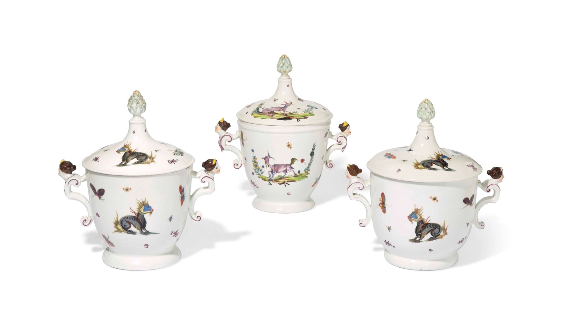 Grande Boîte Couvercle Porcelaine Meissen - Fleur Bleue - Forme Chinoise - Vers 1950