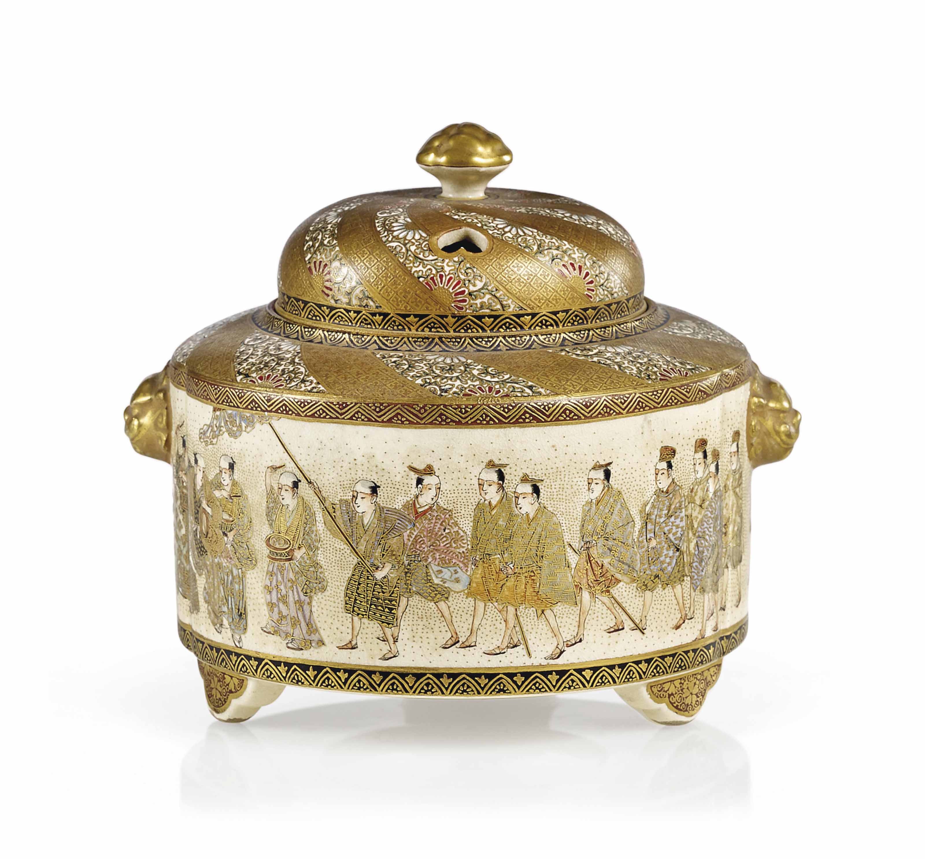 BRULEPARFUM COUVERT EN FAIENCE SATSUMA, KORO , JAPON, EPOQUE MEIJI