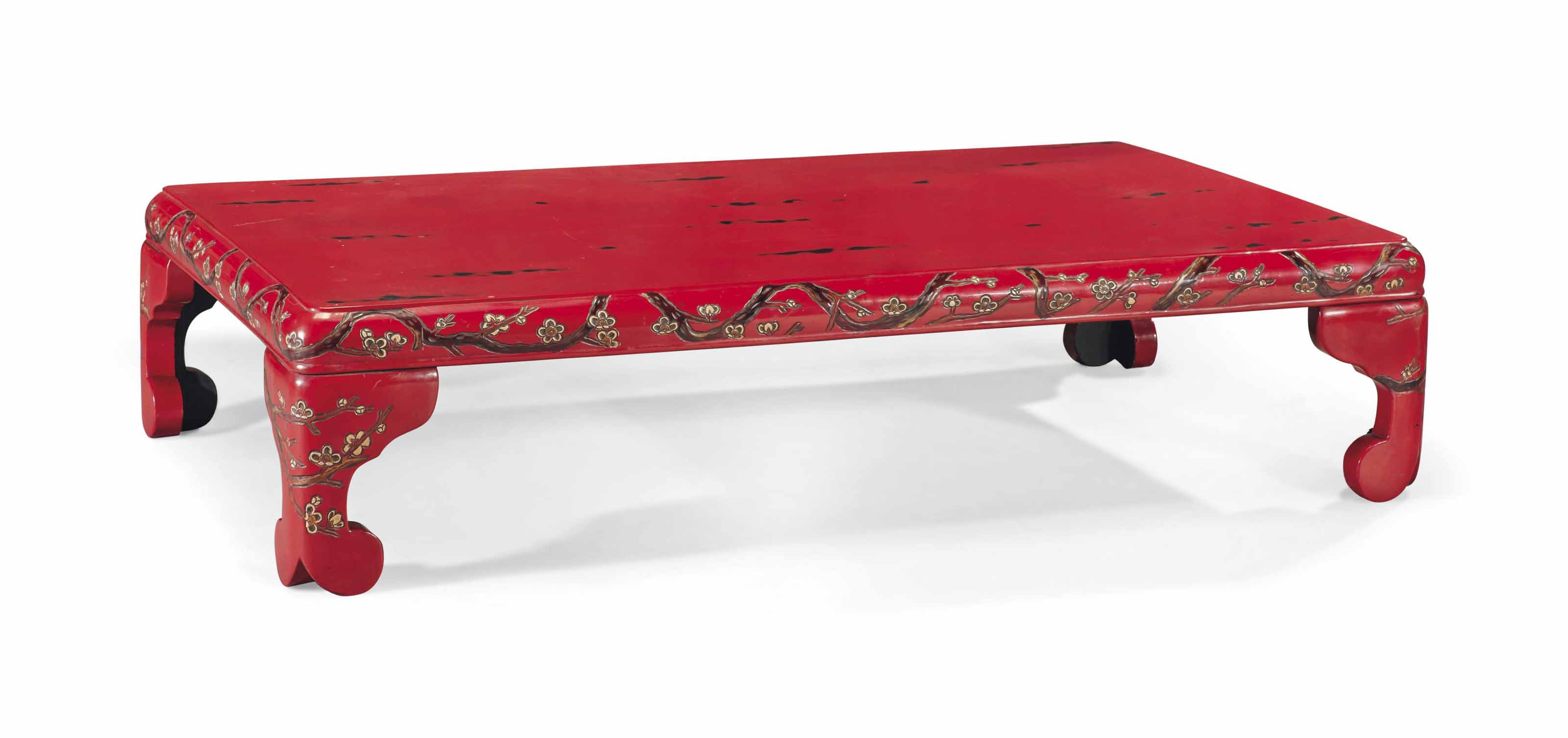 Table Basse En Bois Laque Rouge Et Noir Japon Xxeme Siecle