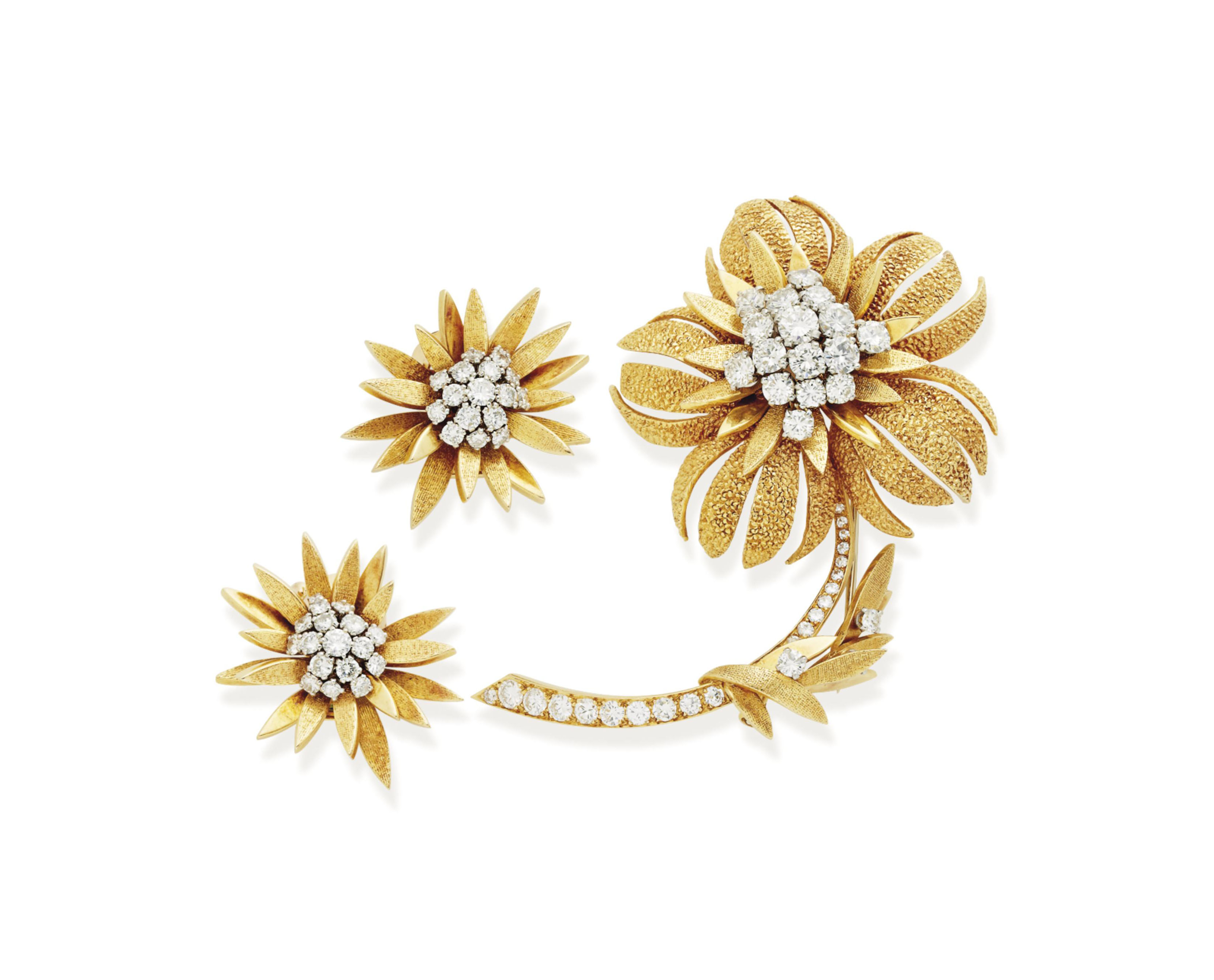 Ensemble Broche + Clips D'oreilles Miniatures Florales - Début 1900 - Vintage
