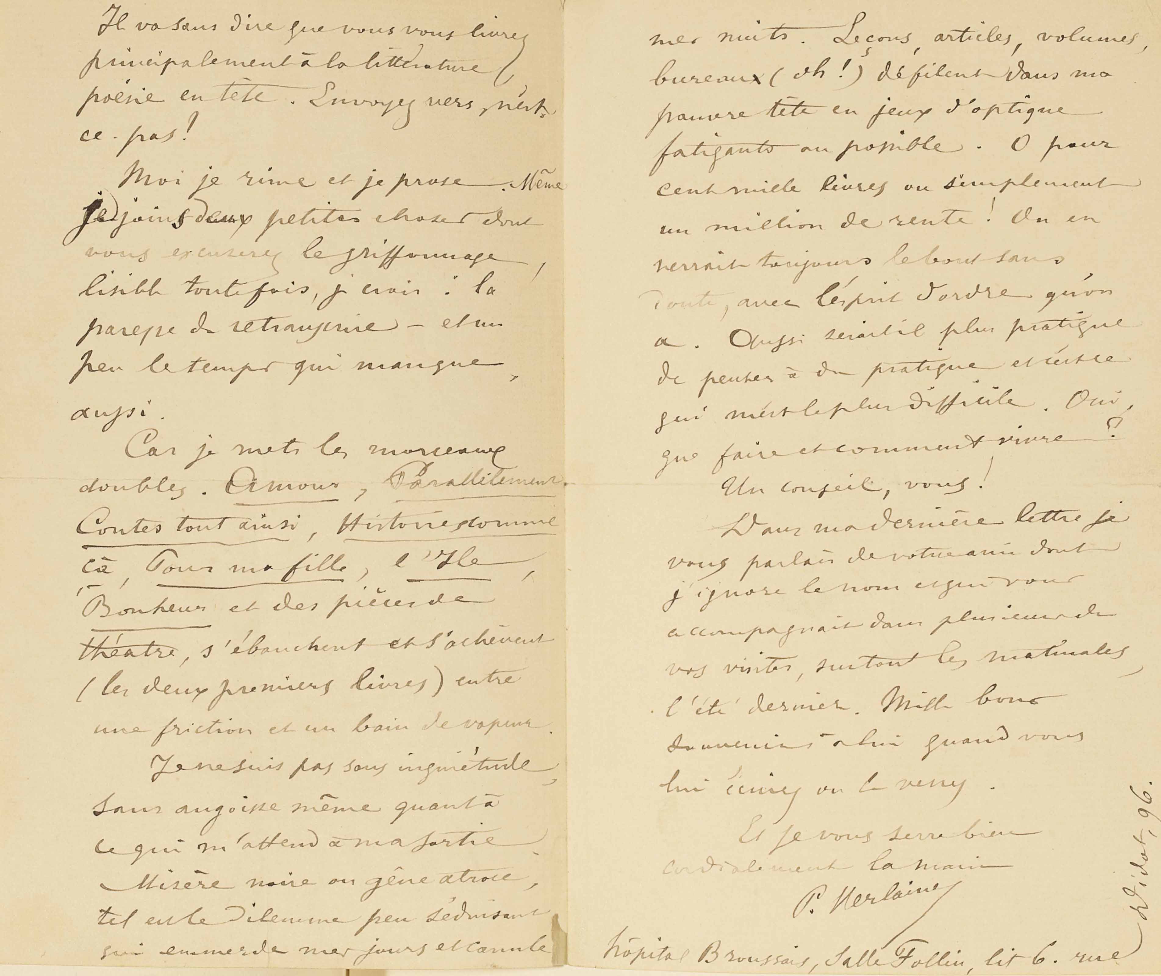 Qui Est Content De Lui En 3 Lettres Paul VERLAINE. Lettre autographe signée P. Verlaine [à Jules Tellier