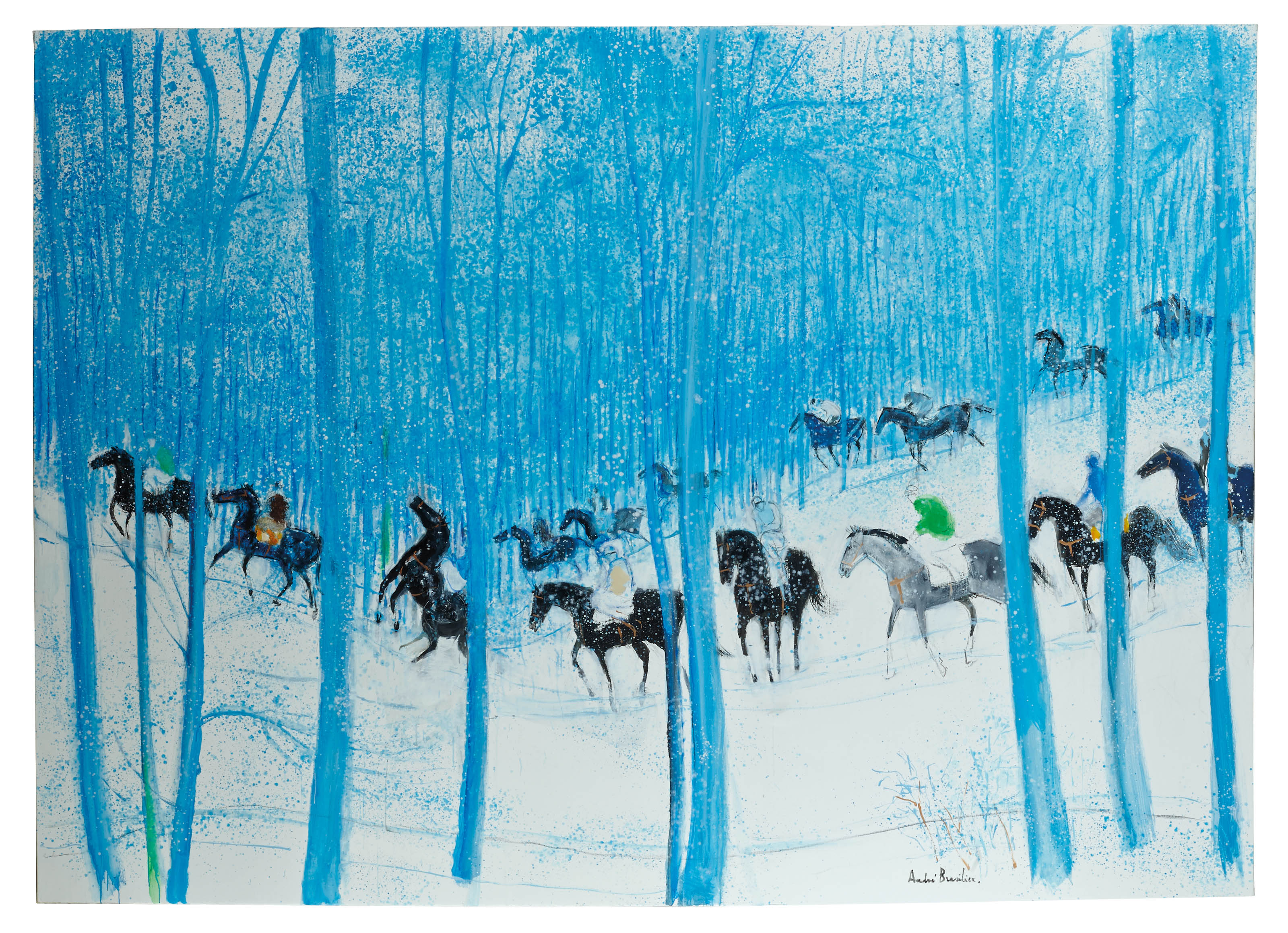André Brasilier (b. 1929) HGKJP383 , Cavalcade en forêt bleue