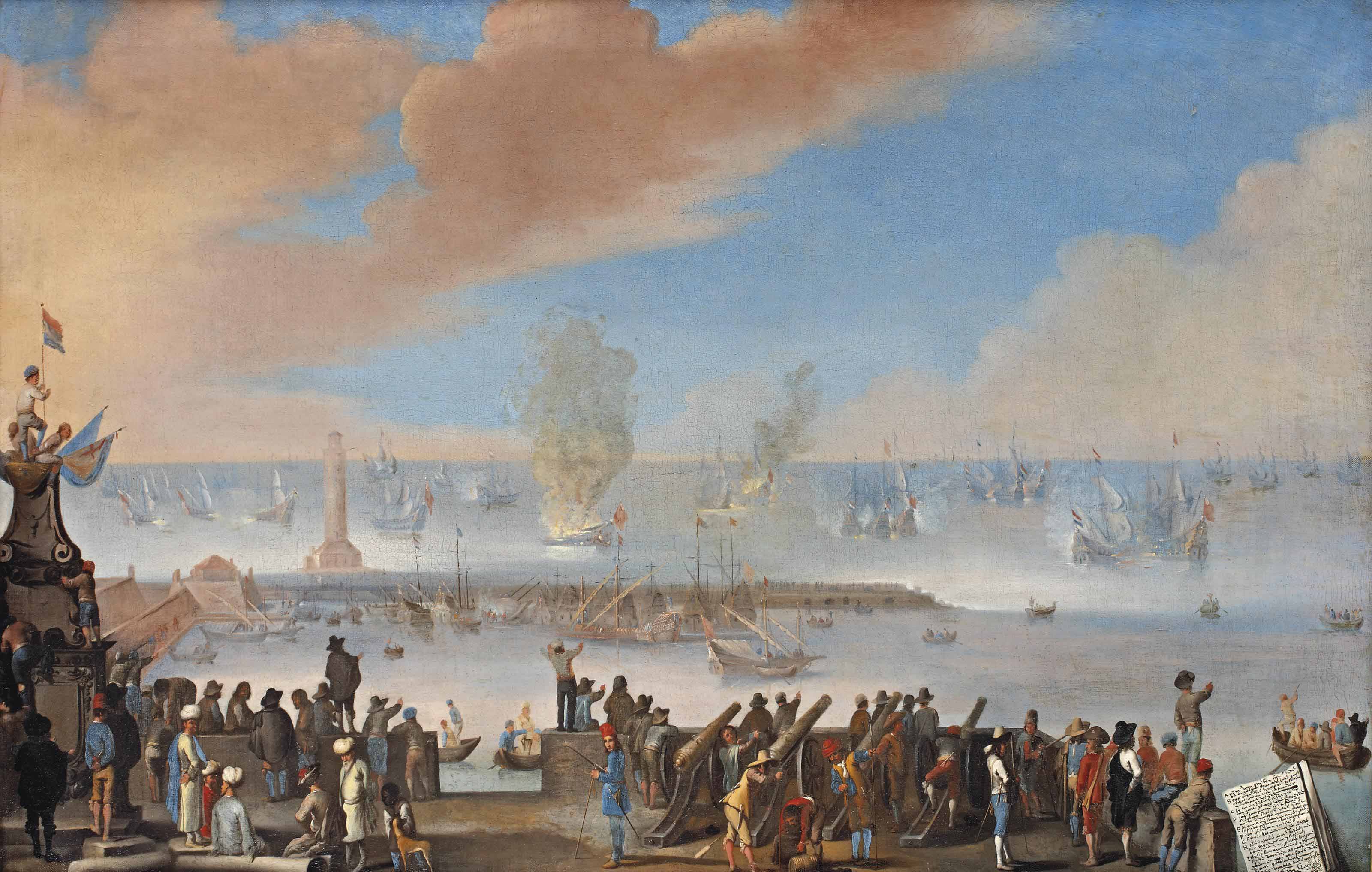 Follower Of Johannes Lingelbach The Battle Of Livorno