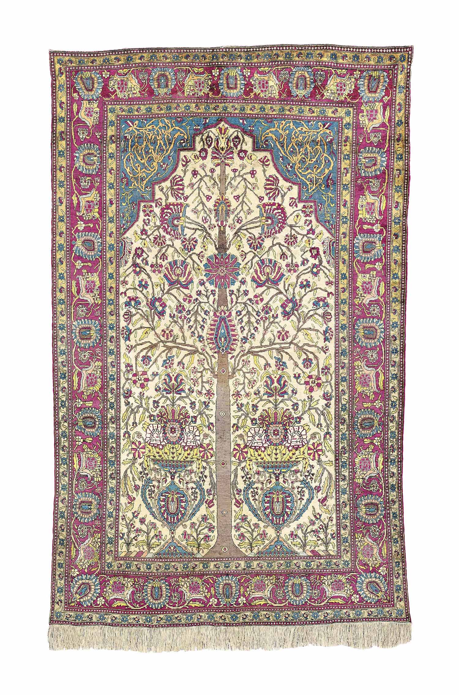 A SILK KASHAN 'MOHTASHAM' PRAYER RUG , CENTRAL PERSIA, CIRCA 1880