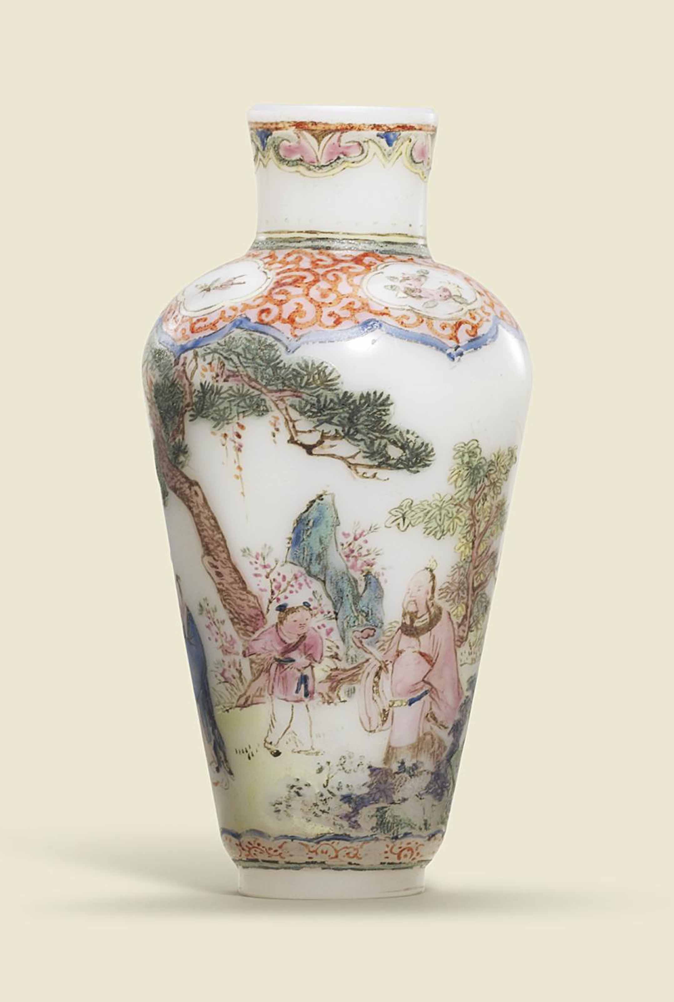 A Small Rare Famille Rose Enamelled Glass Miniature Vase