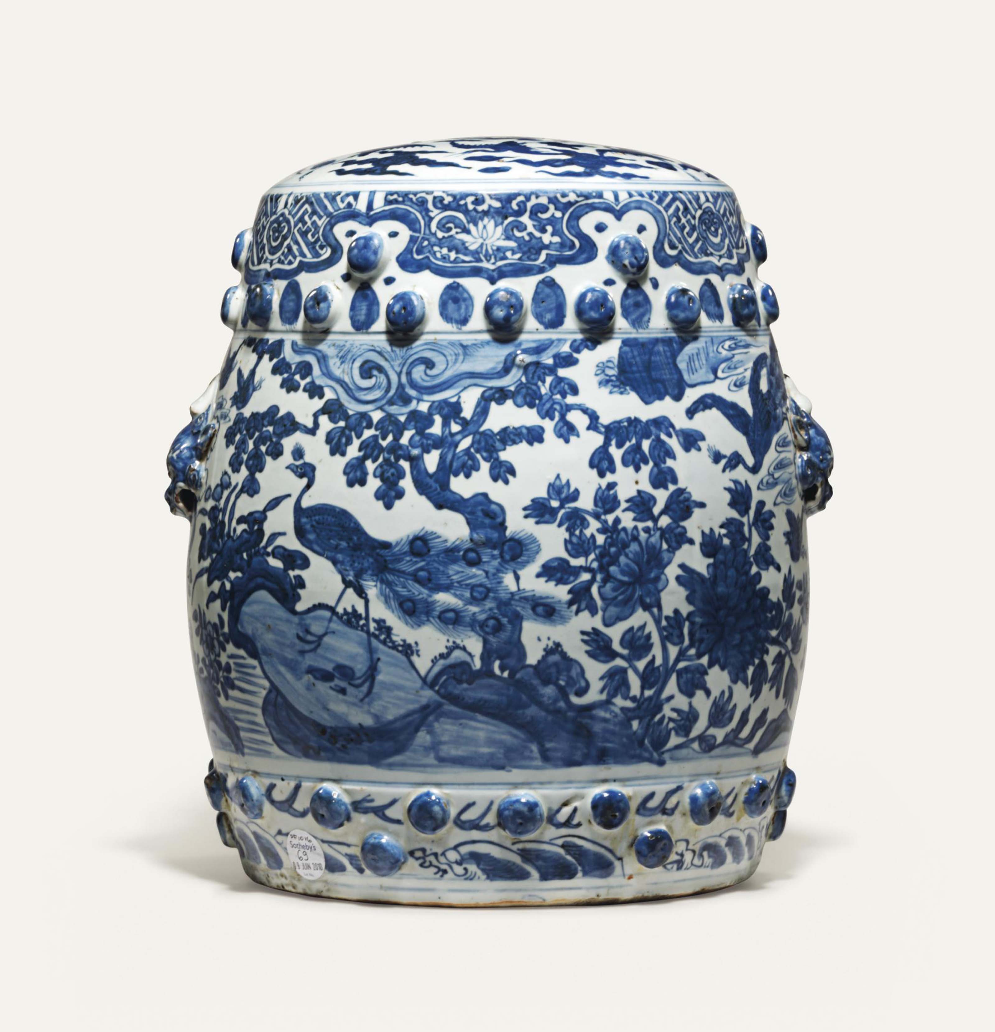 A Blue And White Garden Stool