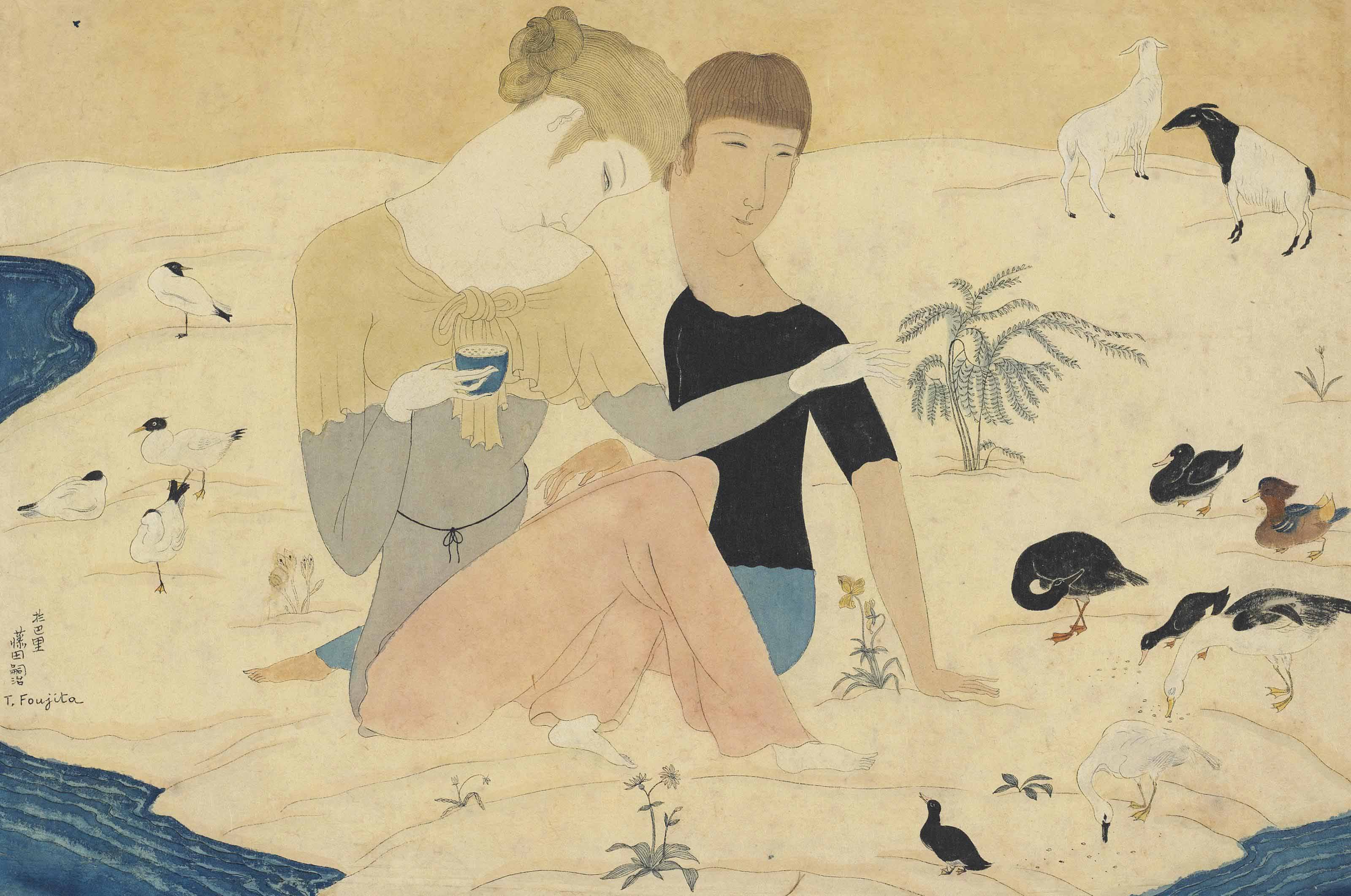 Leonard Tsuguharu Foujita 1886 1968 Jeune Couple Et Animaux Christie S