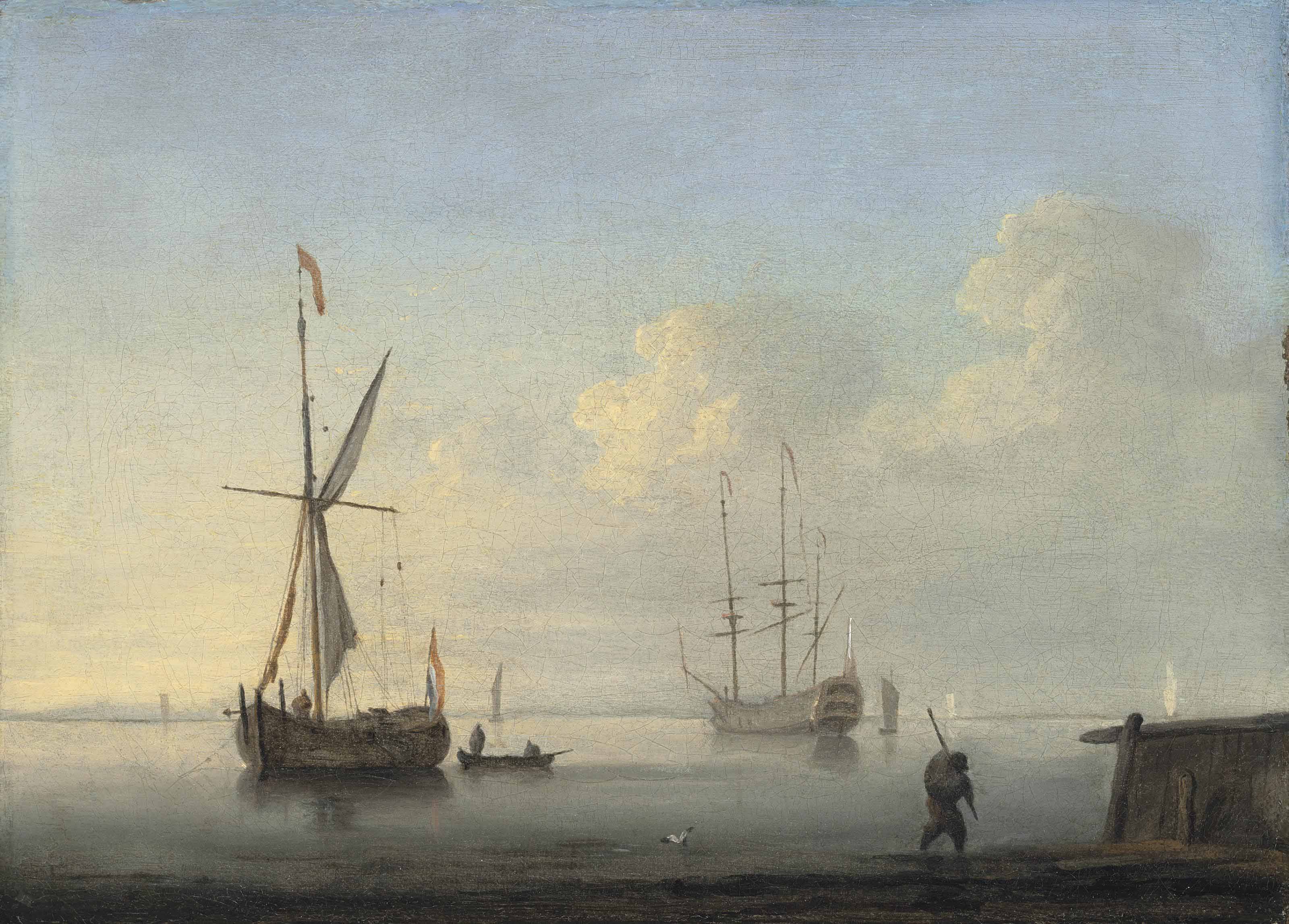Studio of Willem van de Velde II (Leiden 16331707 London) , A coastal