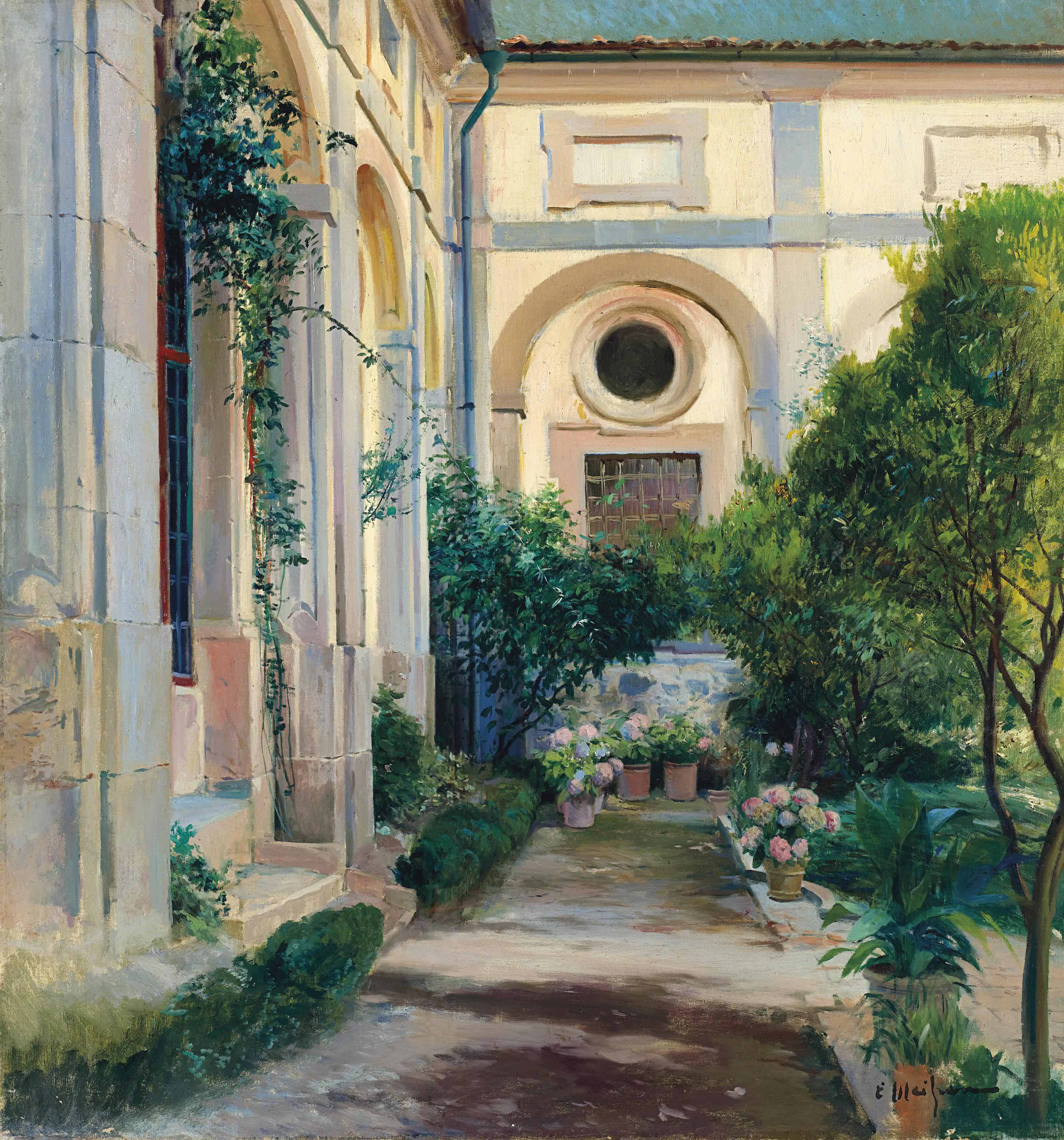 Eliseo Meifrén y Roig (Spanish, 1856-1949) , The courtyard ...