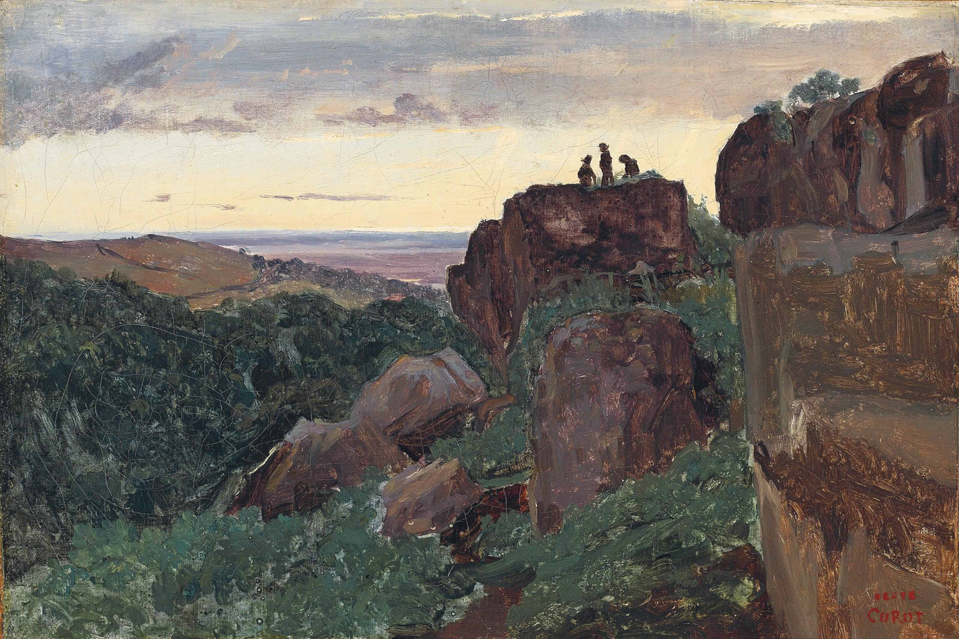 Marino, Italie - trois personnages au sommet des rochers