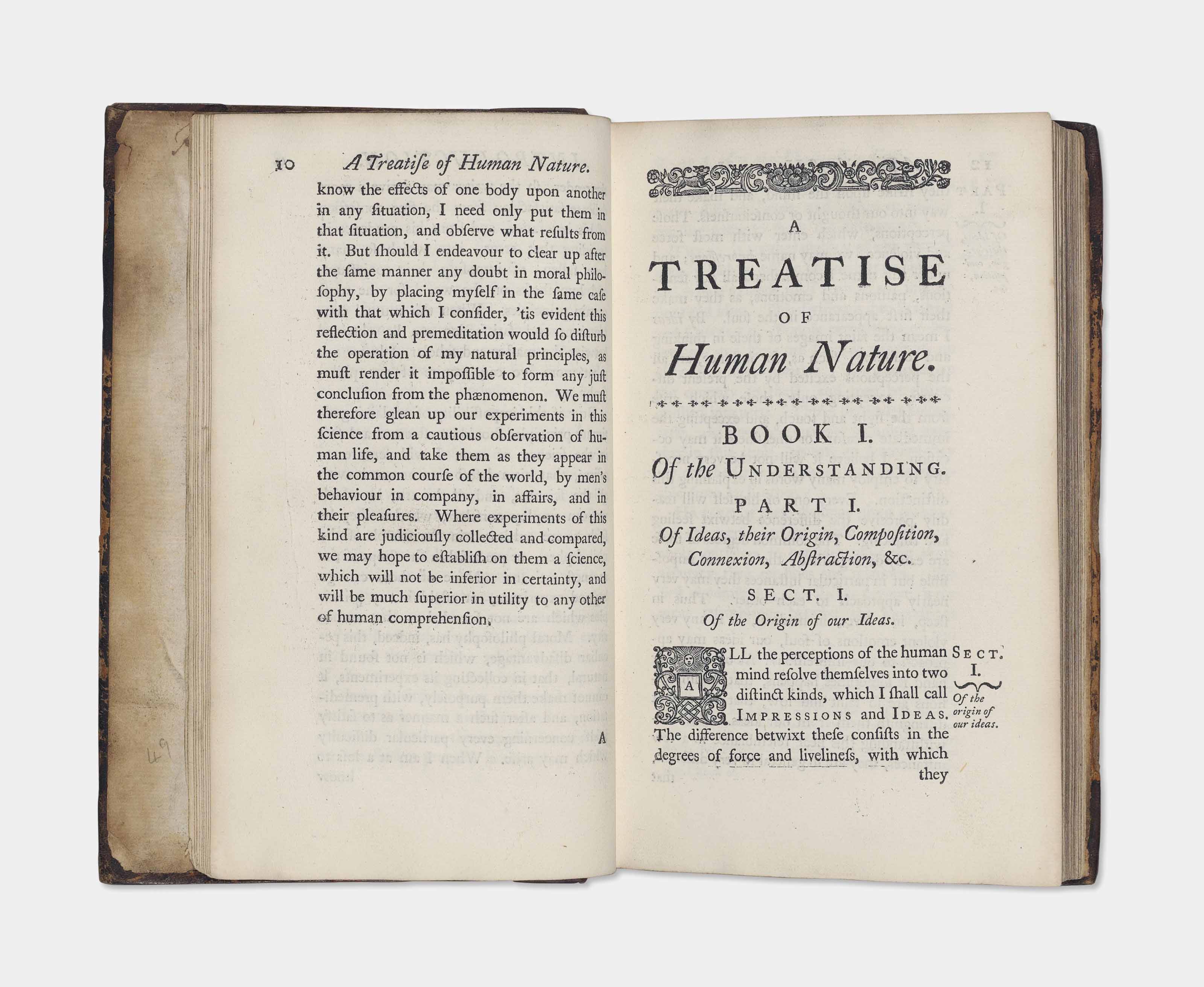 HUME, David (1711-1776). A Treatise of Human Nature: being an Attempt to introduce the Experimental Method of Reasoning into Moral Subjects. the Understanding [volume I]; Of the Passions [volume II]; Of