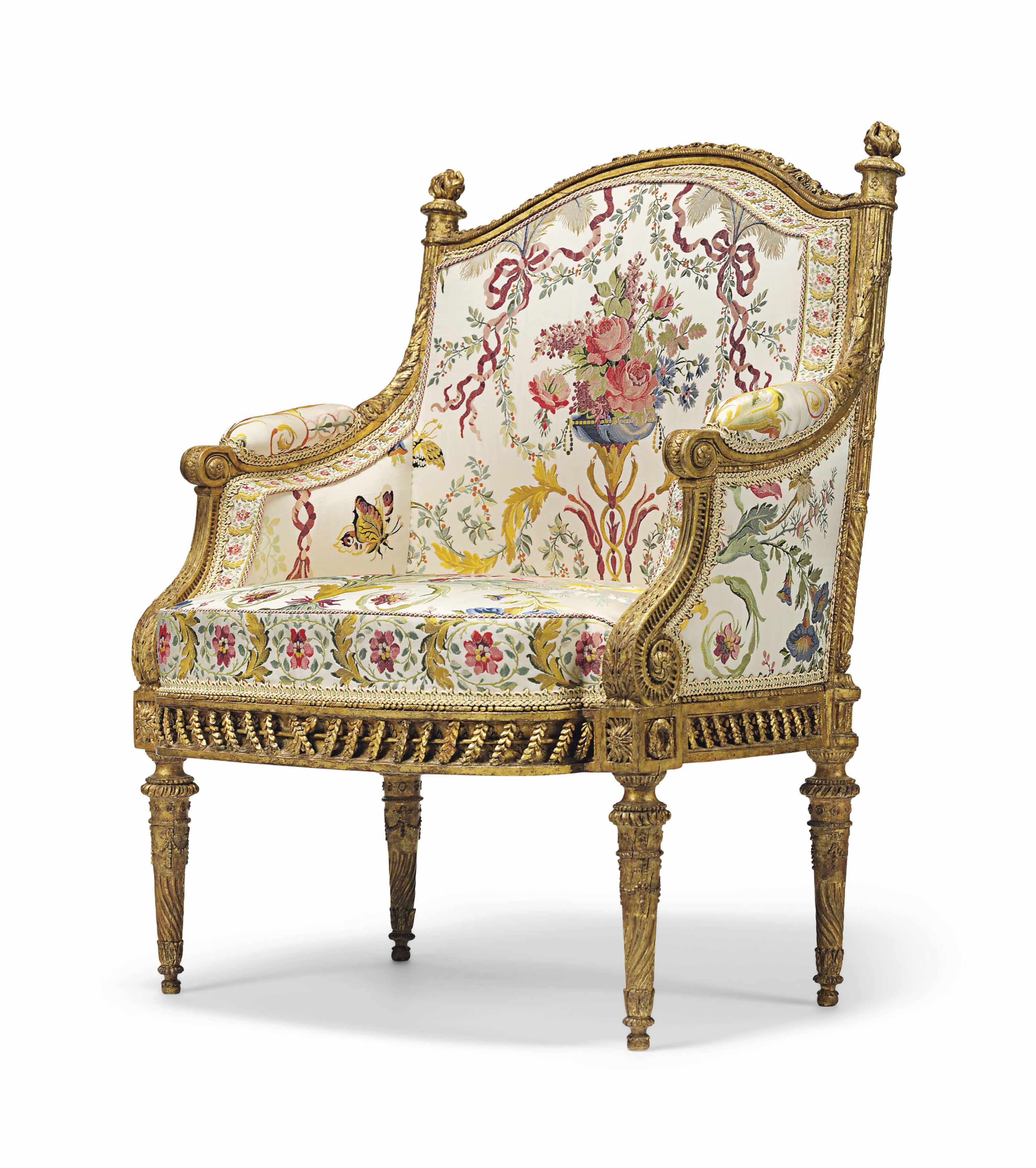 A Royal Louis XVI giltwood fauteuil en bergere, by Francois (II) Foliot, 1780-81, designed by Jacques Gondoin, sold for £1,762,500 on 9 July 2015 at Christie's in London