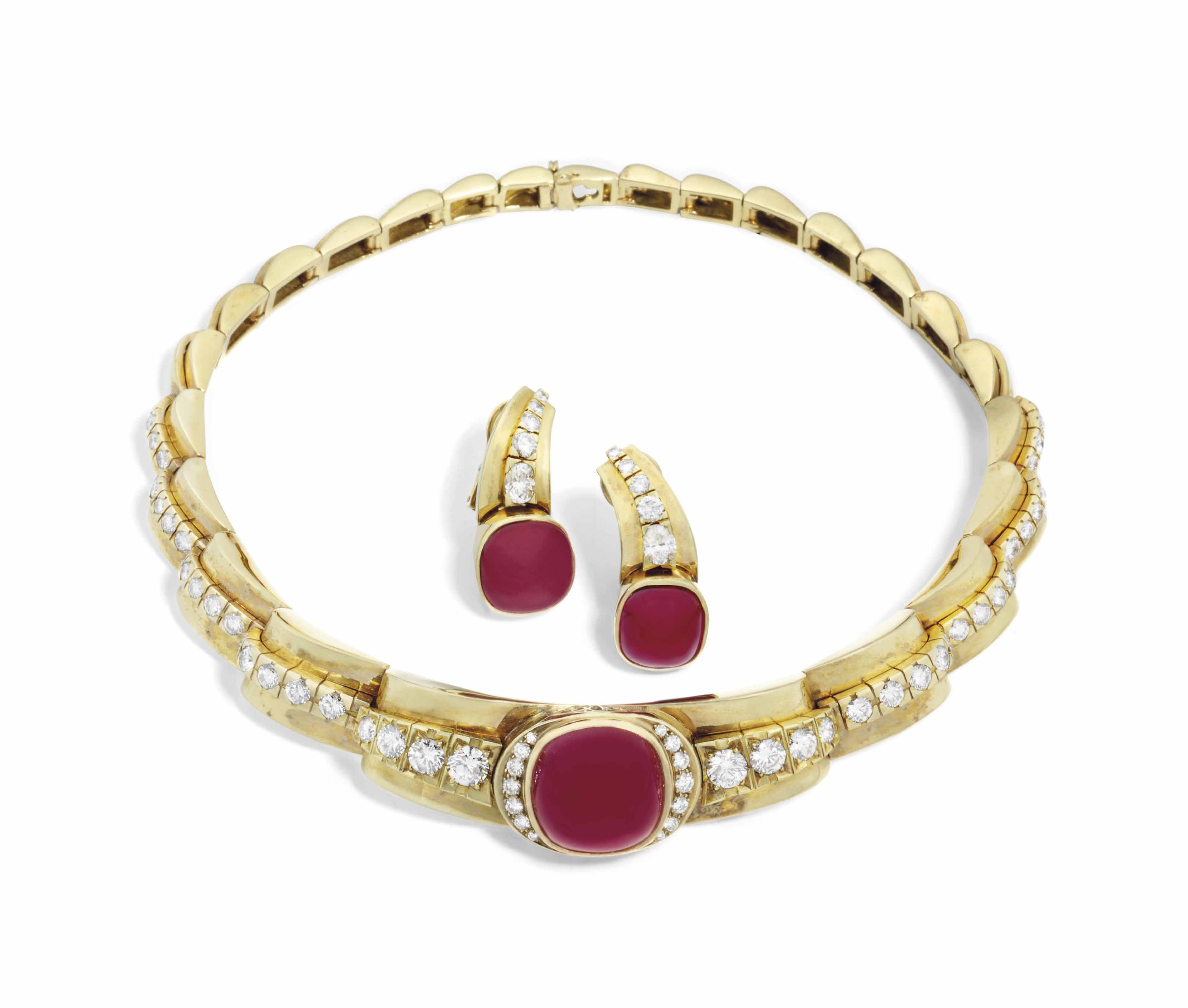 A RUBY AND DIAMOND NECKLACE AND EARRING SUITE | Christie's