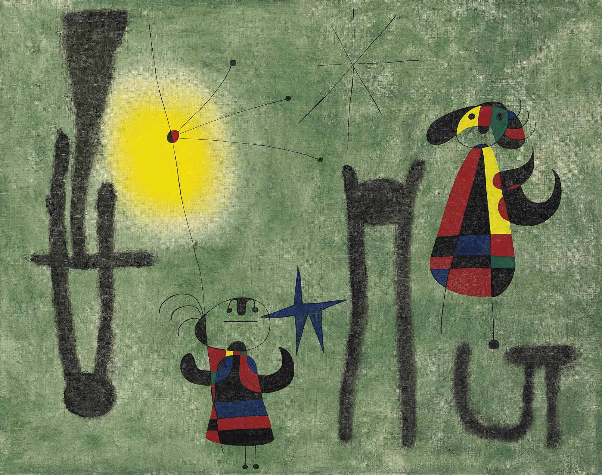 Joan Miro 1893 1983 L Oiseau S Envole Vers La Zone Ou Le Duvet Pousse Sur Les Collines Encerclees D Or The Bird Flies Off To Where Down Grows On The Gold Rimmed Hills 1950s