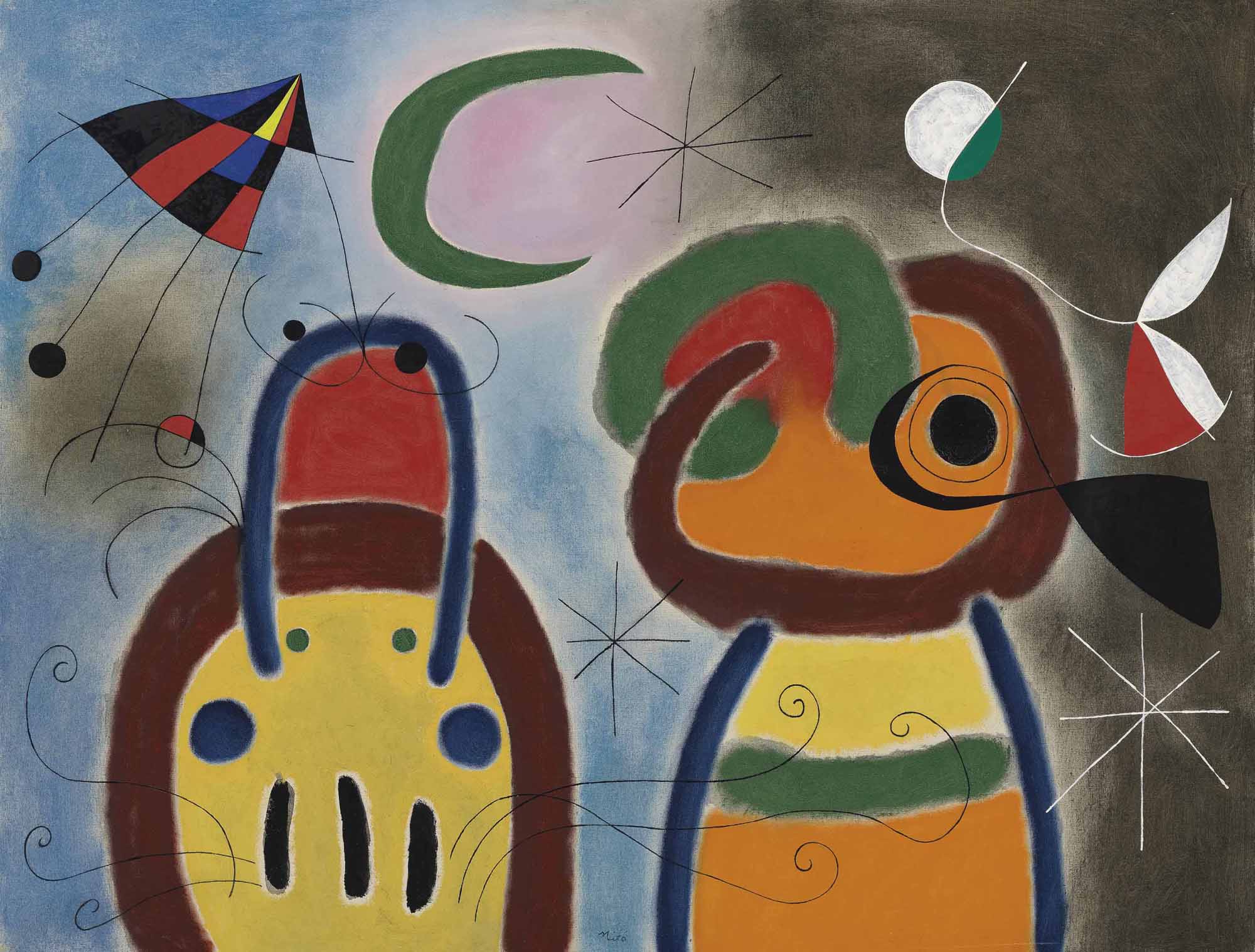 Joan Miro 1893 1983 L Oiseau Au Plumage Deploye Vole Vers L