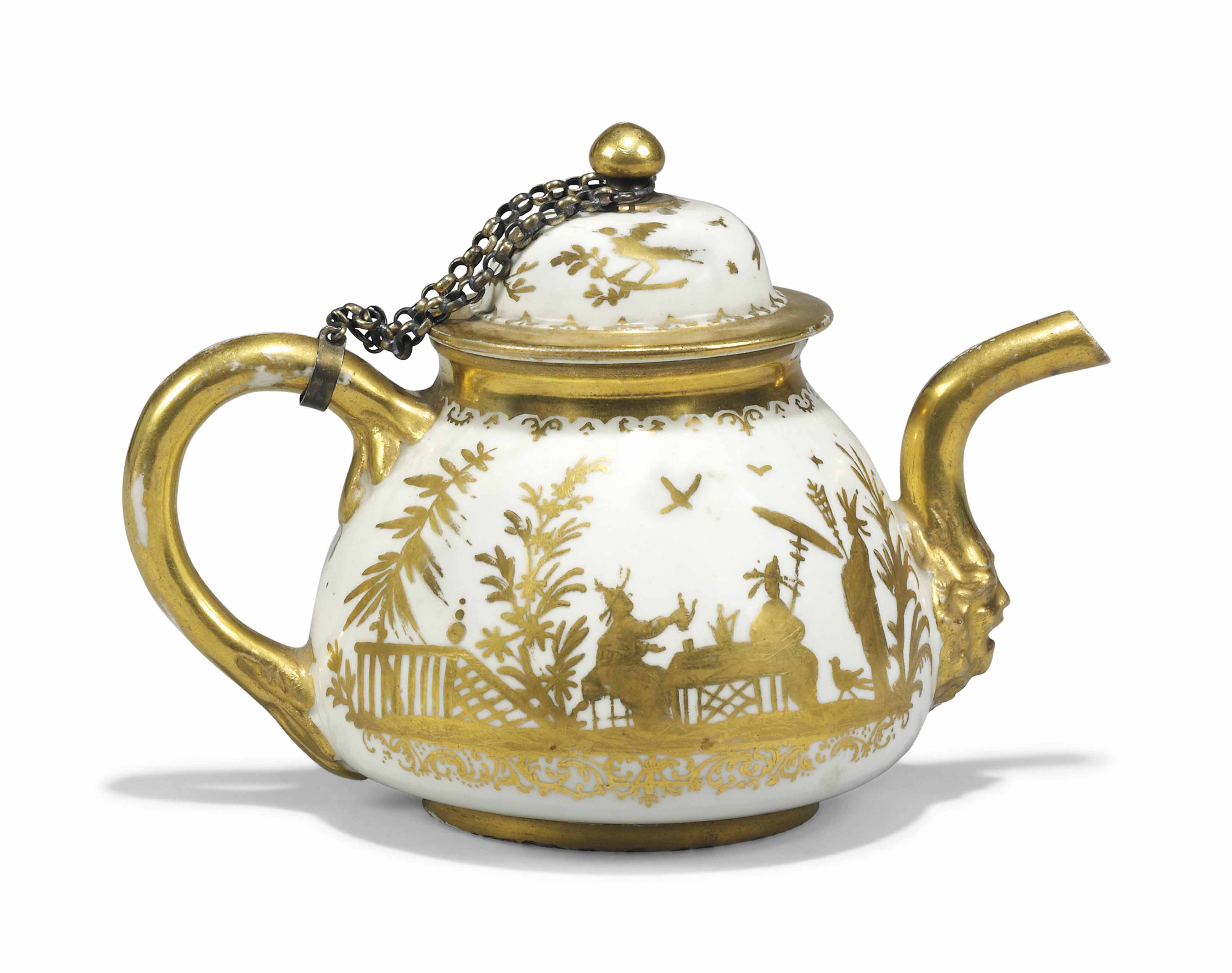 A Meissen Hausmaleri Goldchinesen Teapot And Cover The Porcelain Circa 1725 The Augsburg Decoration Very Slightly Later Lustred Js Mark All Other Categories Of Objects Tea Coffee Pots Christie S