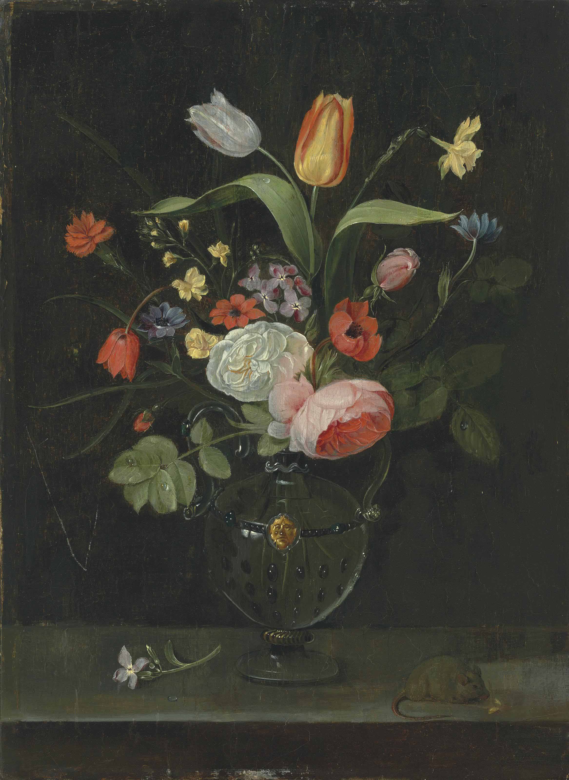 Circle of Clara Peeters (Antwerp ?1589after 1657) , Roses, tulips, a daffodil and other flowers