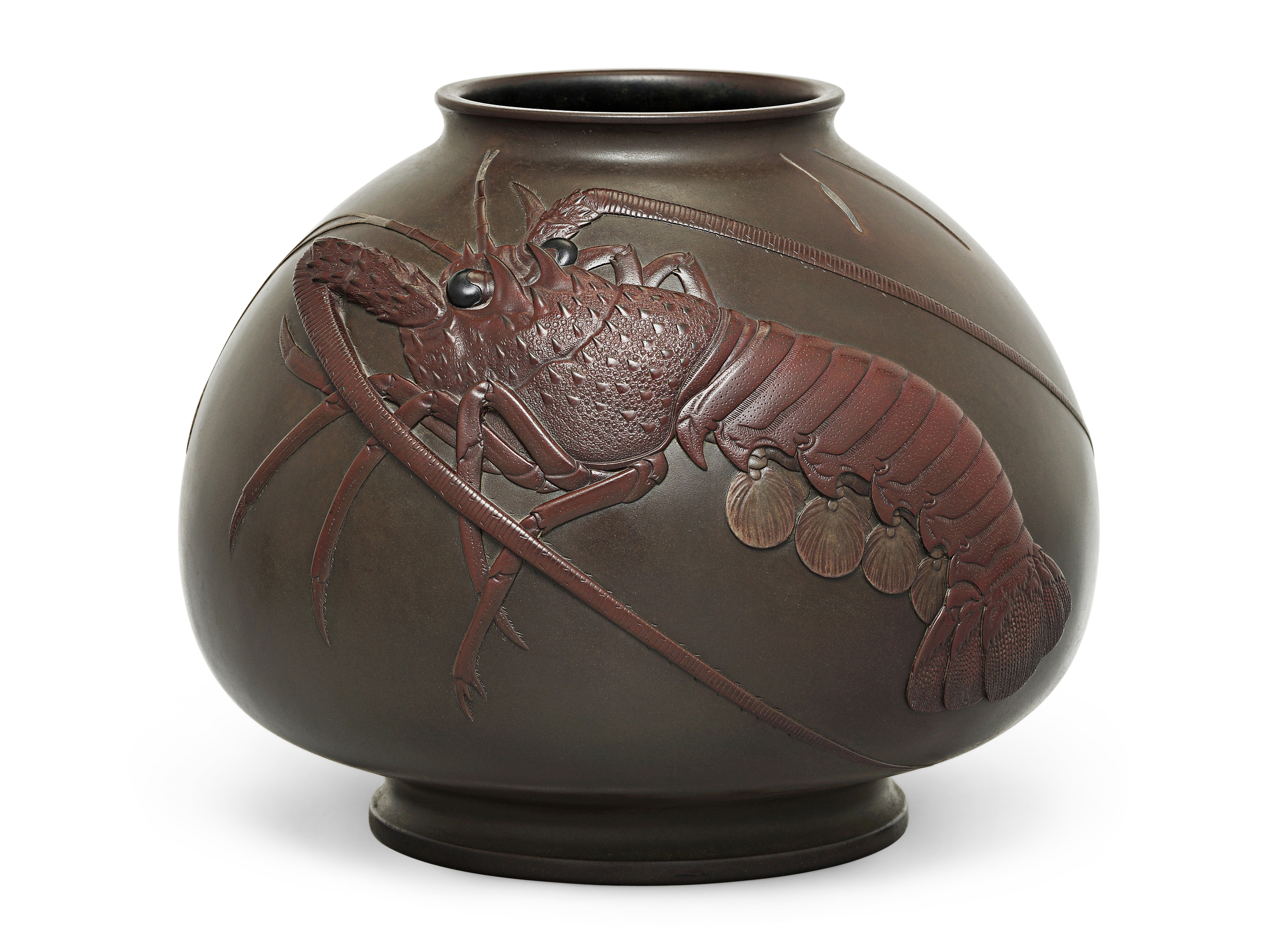 An Impressive Bronze Vase with a Crayfish, SIGNED SHOUN SAKU AND