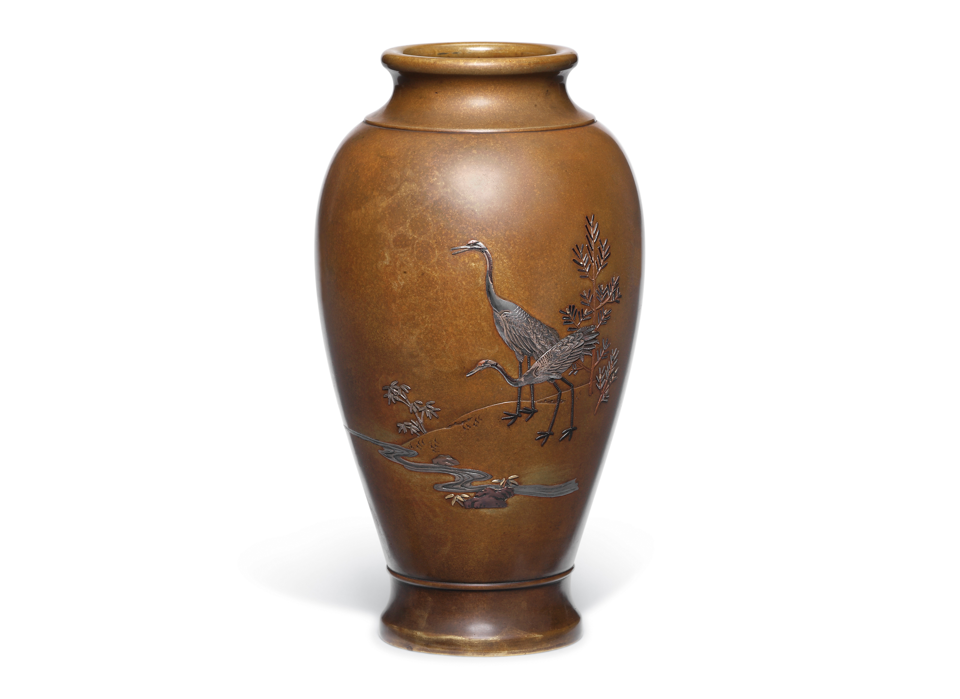 A Bronze Vase with Cranes, MEIJI PERIOD (LATE 19TH CENTURY