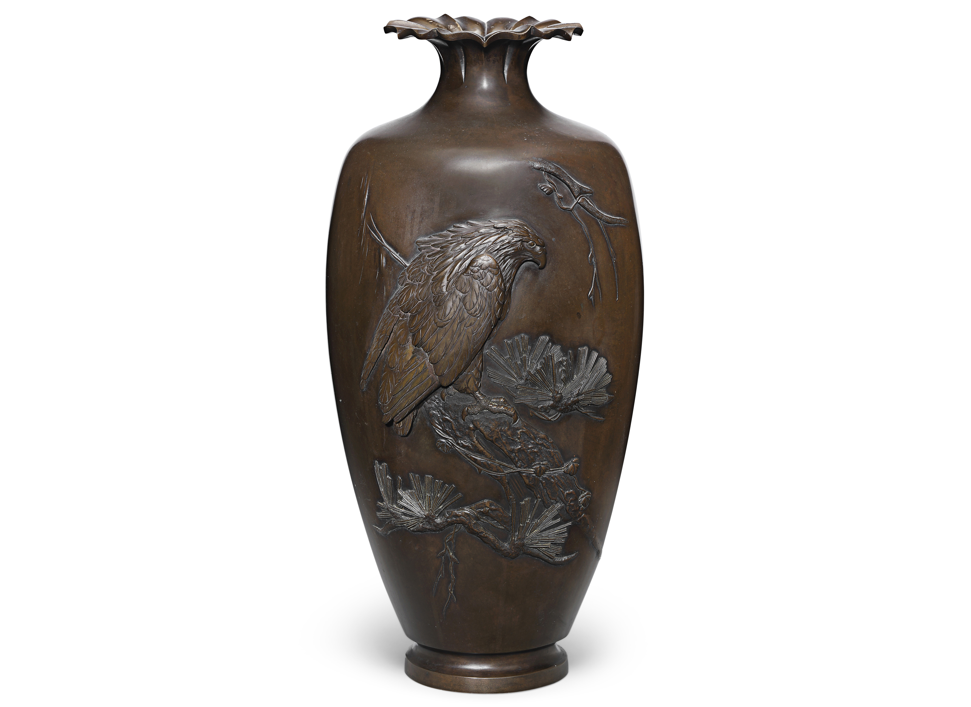 A Bronze Vase with an Eagle, SIGNED MORIMITSU, MEIJI PERIOD (LATE