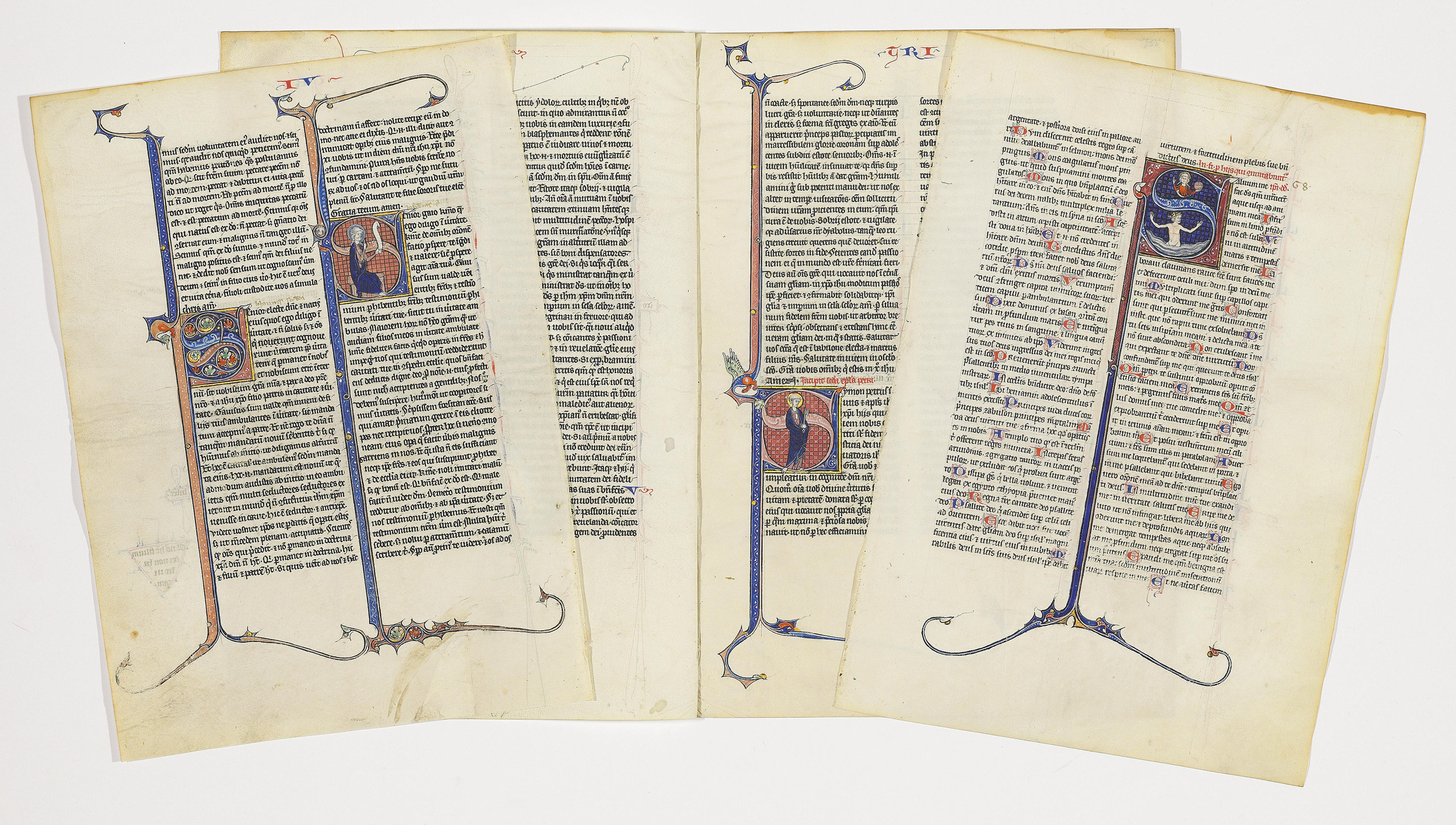 THREE HISTORIATED INITIALS & ONE ILLUMINATED INITIAL on six leaves from ...