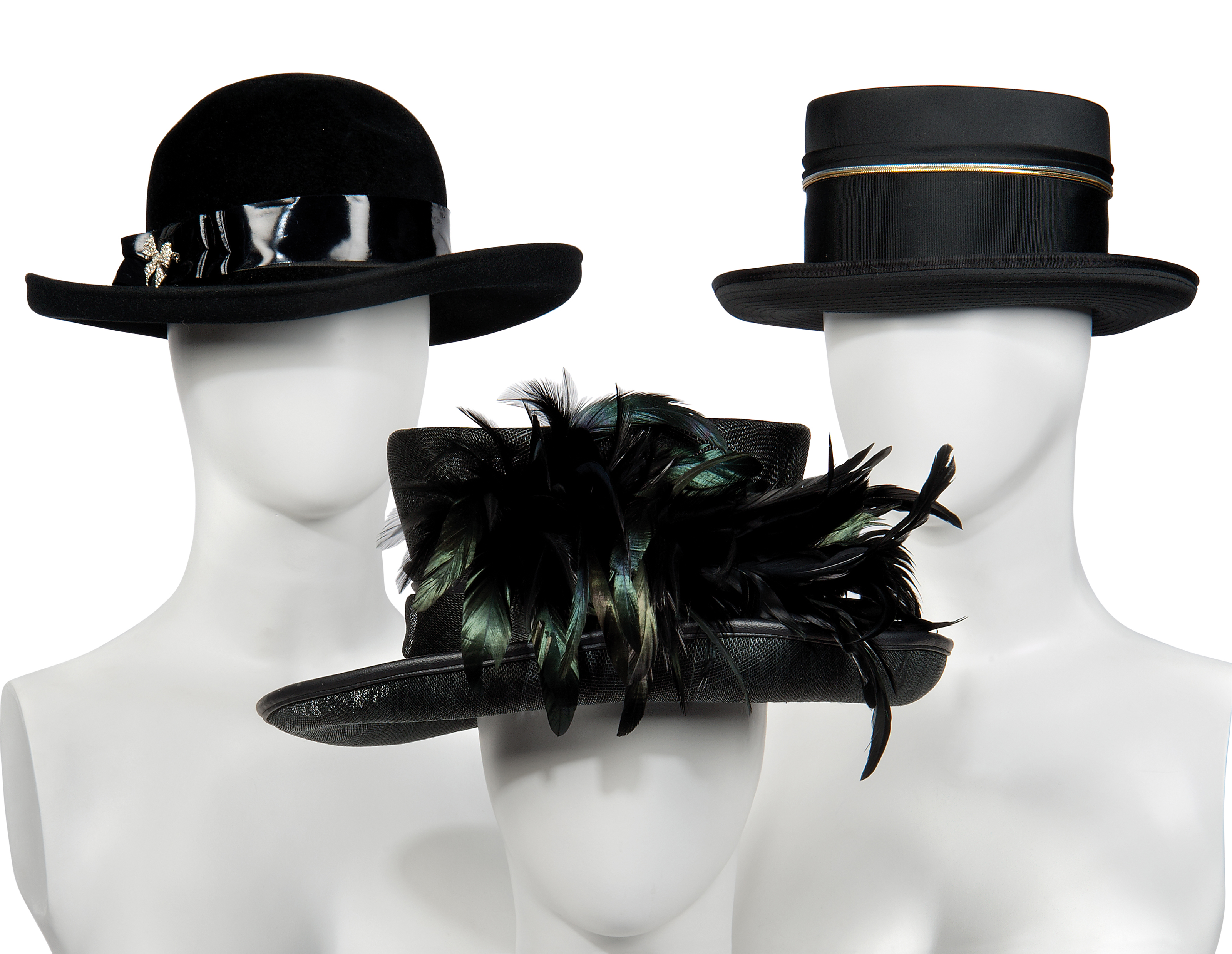 THREE FORMAL BLACK HATS BY PHILIP SOMERVILLE LATE 20TH CENTURY