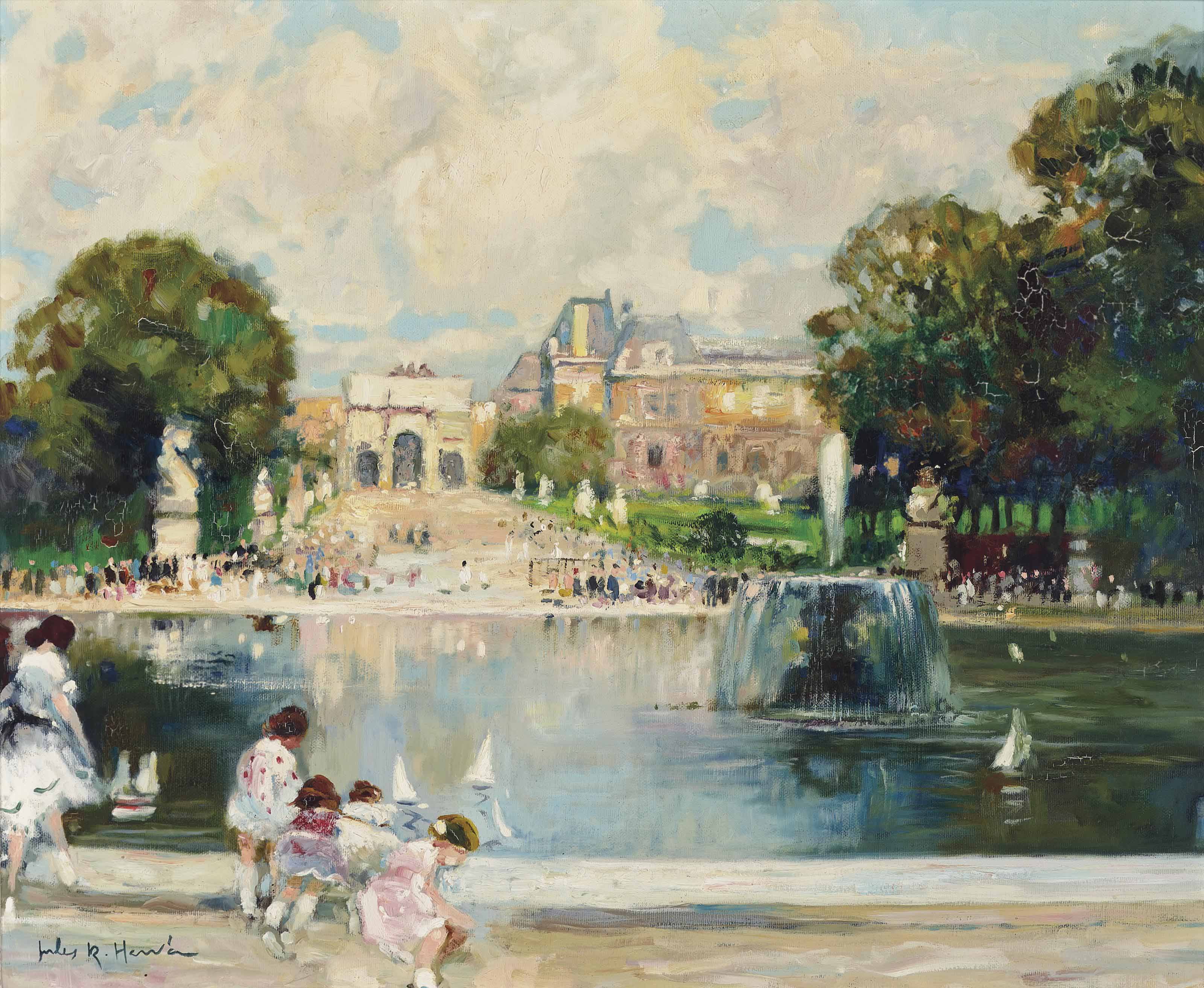 Jules René Hervé (French 1887 1981) At the fountain in the Tuileries