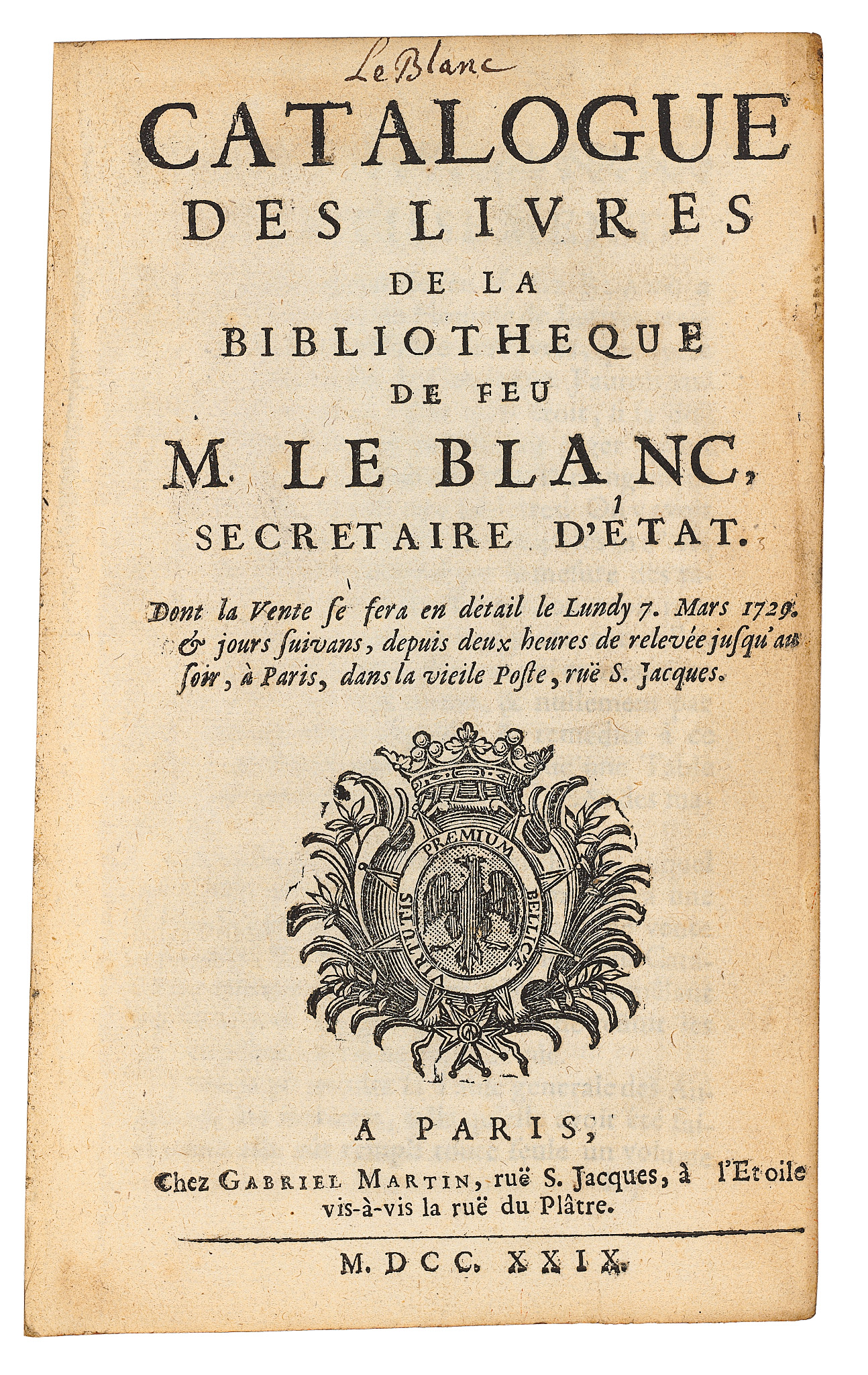 Martin Gabriel Brochard Michel D C 1729 Musaeum Selectum Sive Catalogus Librorum Viri Clariss Michaelis Brochard Cum