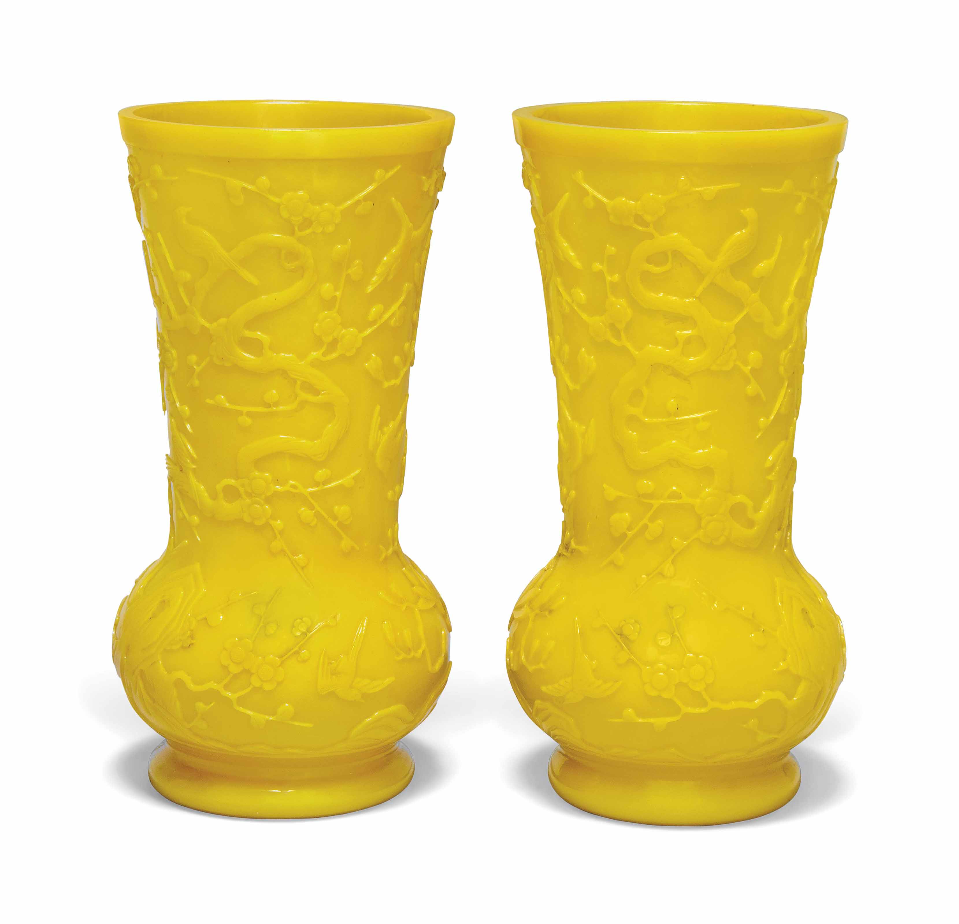 A PAIR OF YELLOW GLASS VASES , 20TH CENTURY Christie's