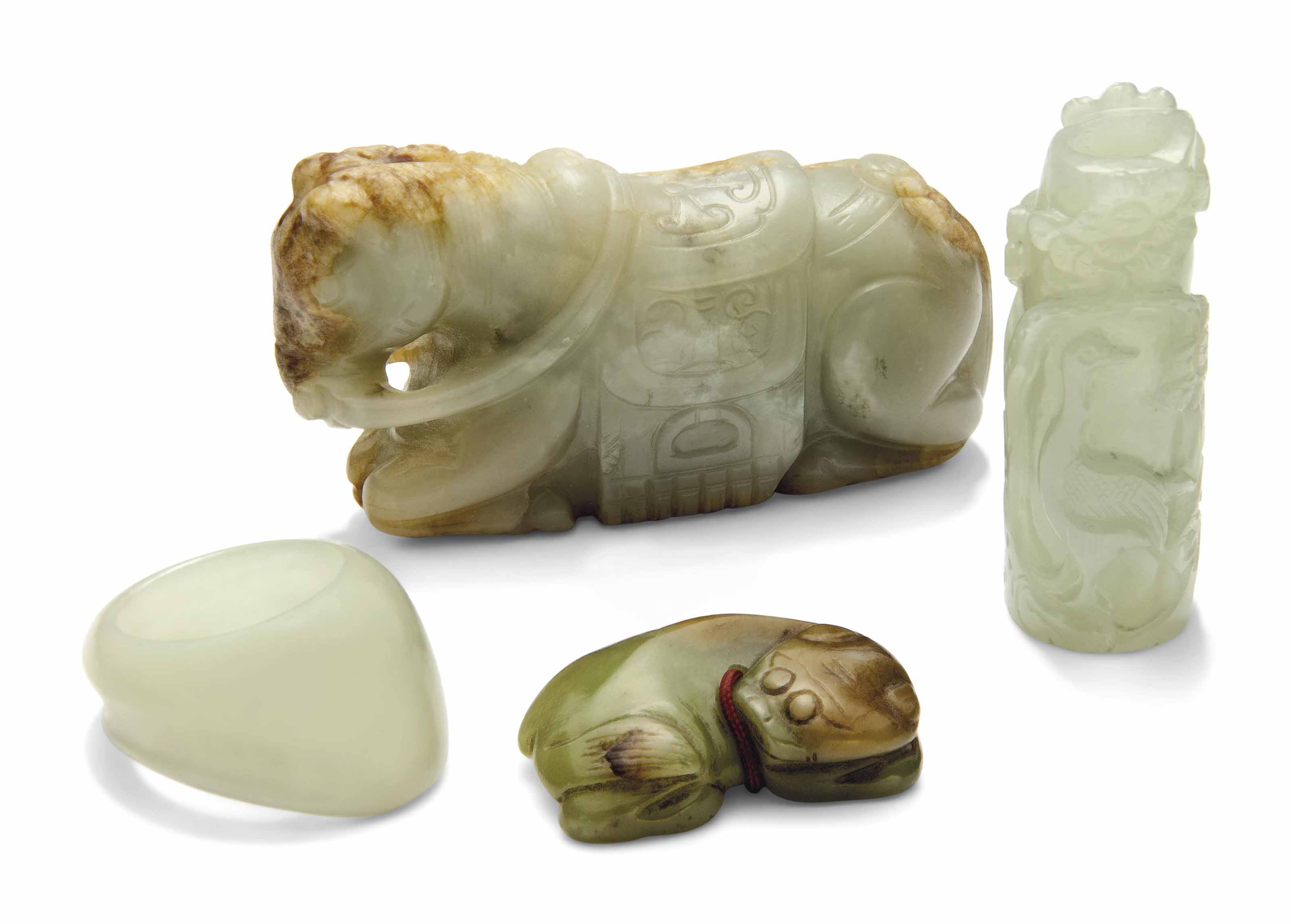 A GROUP OF FOUR JADE CARVINGS , MING DYNASTY (13681644) AND LATER