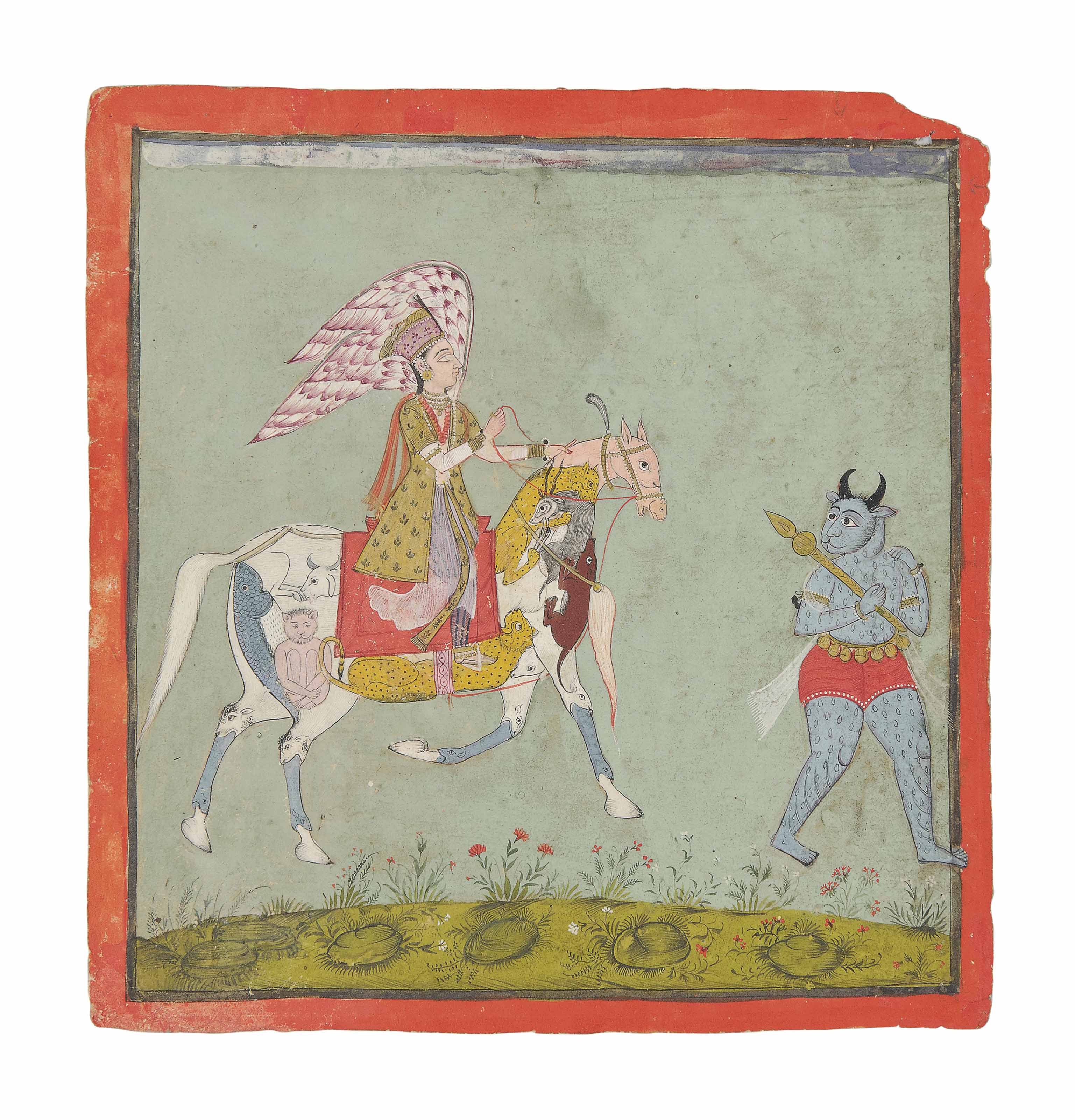 A Peri Riding A Composite Horse Possibly Basohli Or Mankot