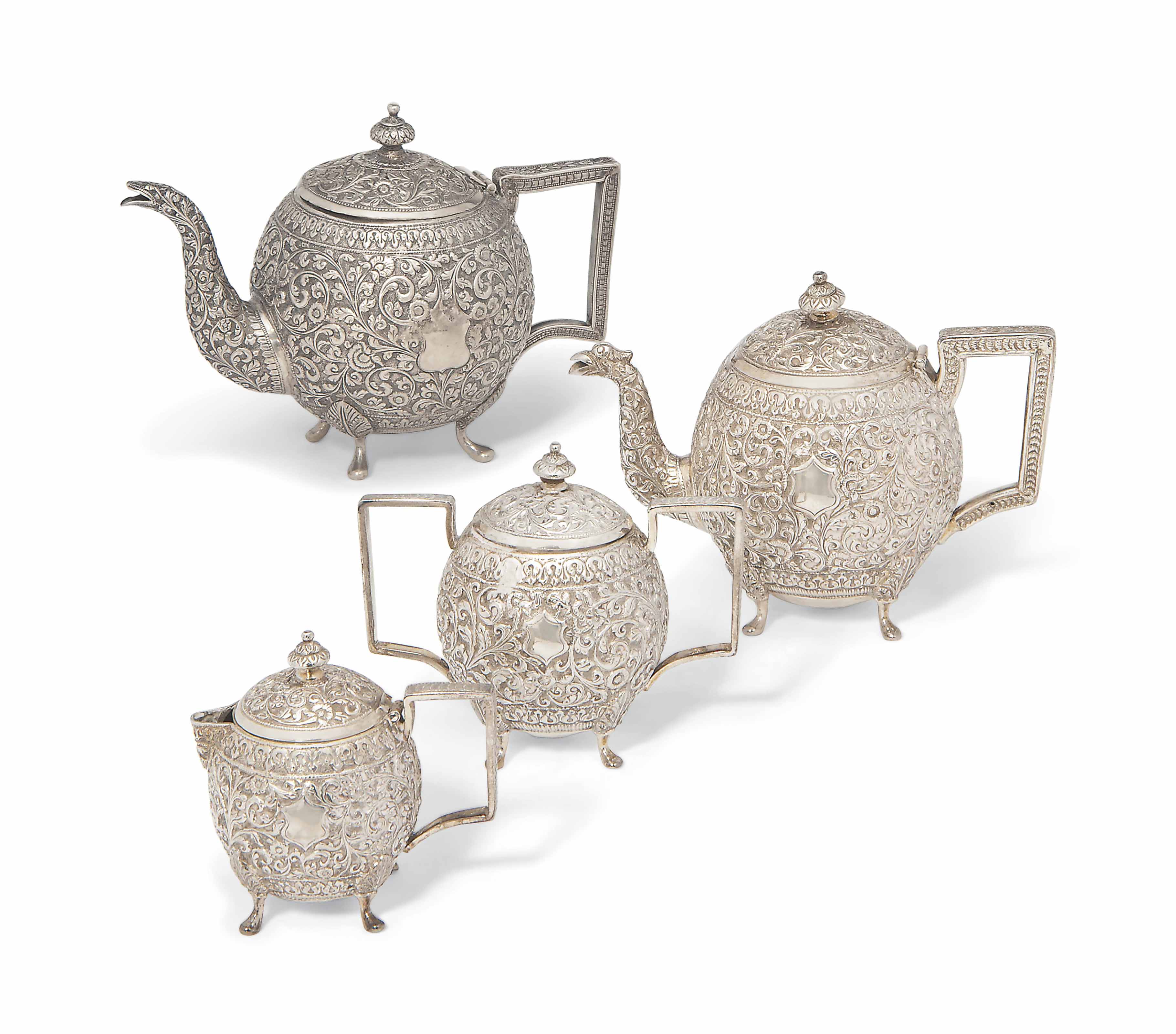 A SILVER REPOUSSÉ TEA SET , KUTCH AND BOMBAY, INDIA, 19TH CENTURY