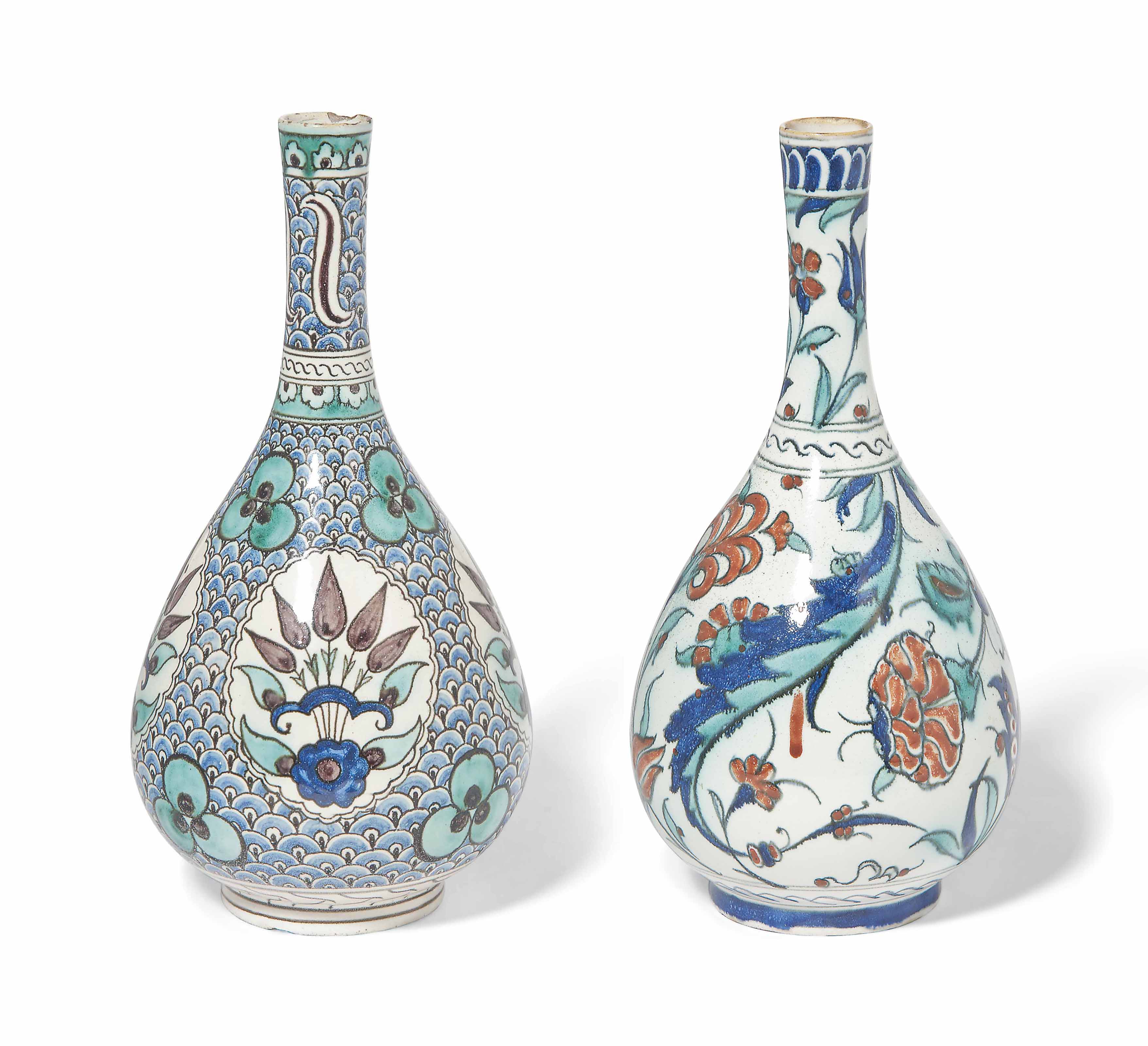 TWO POTTERY VASES , WITH MAKER'S MARKS OF ULISSE CANTAGALLI AND SAMSON