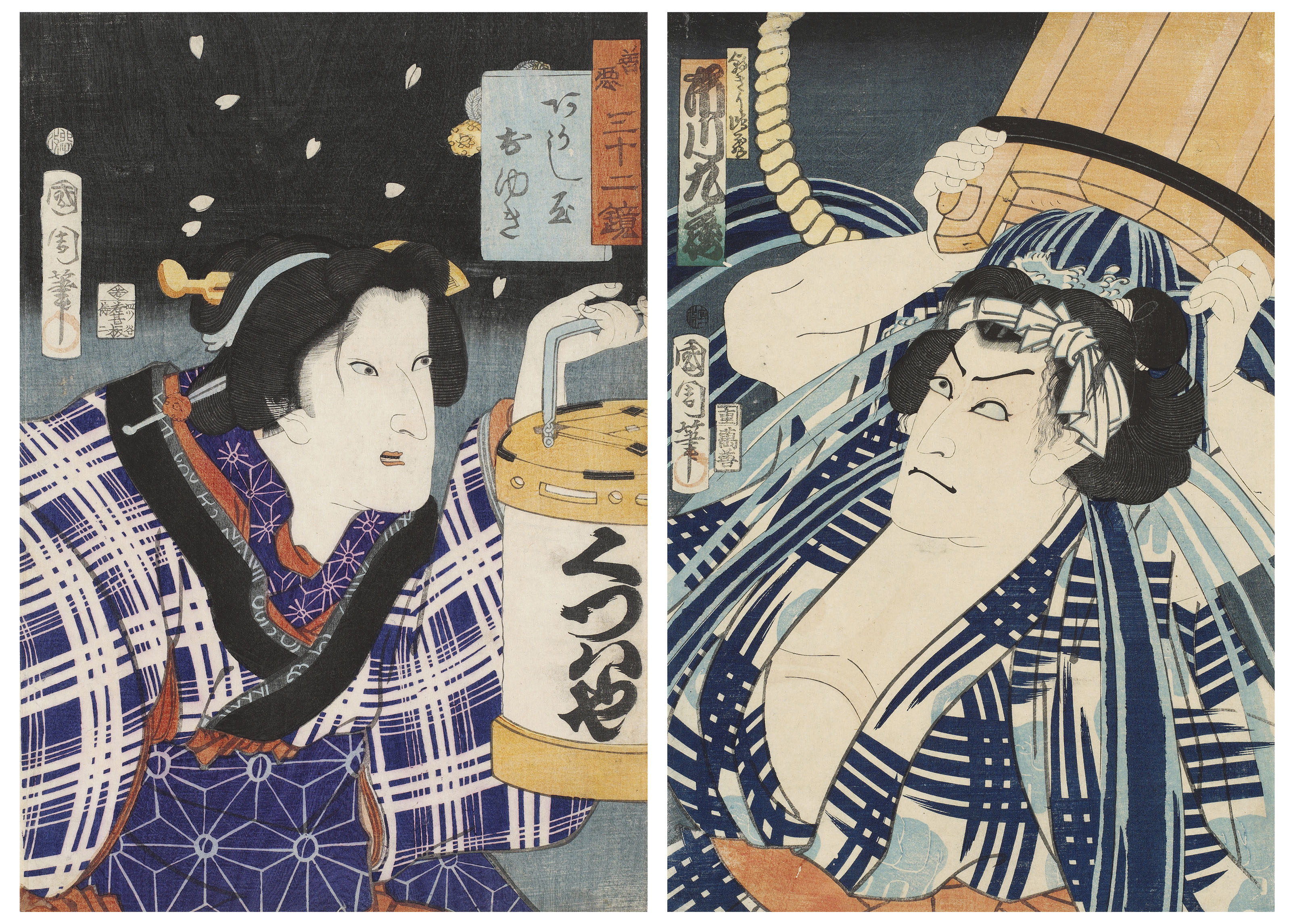 Toyohara Kunichika (1835–1900), FIVE SINGLE-SHEET PRINTS AND