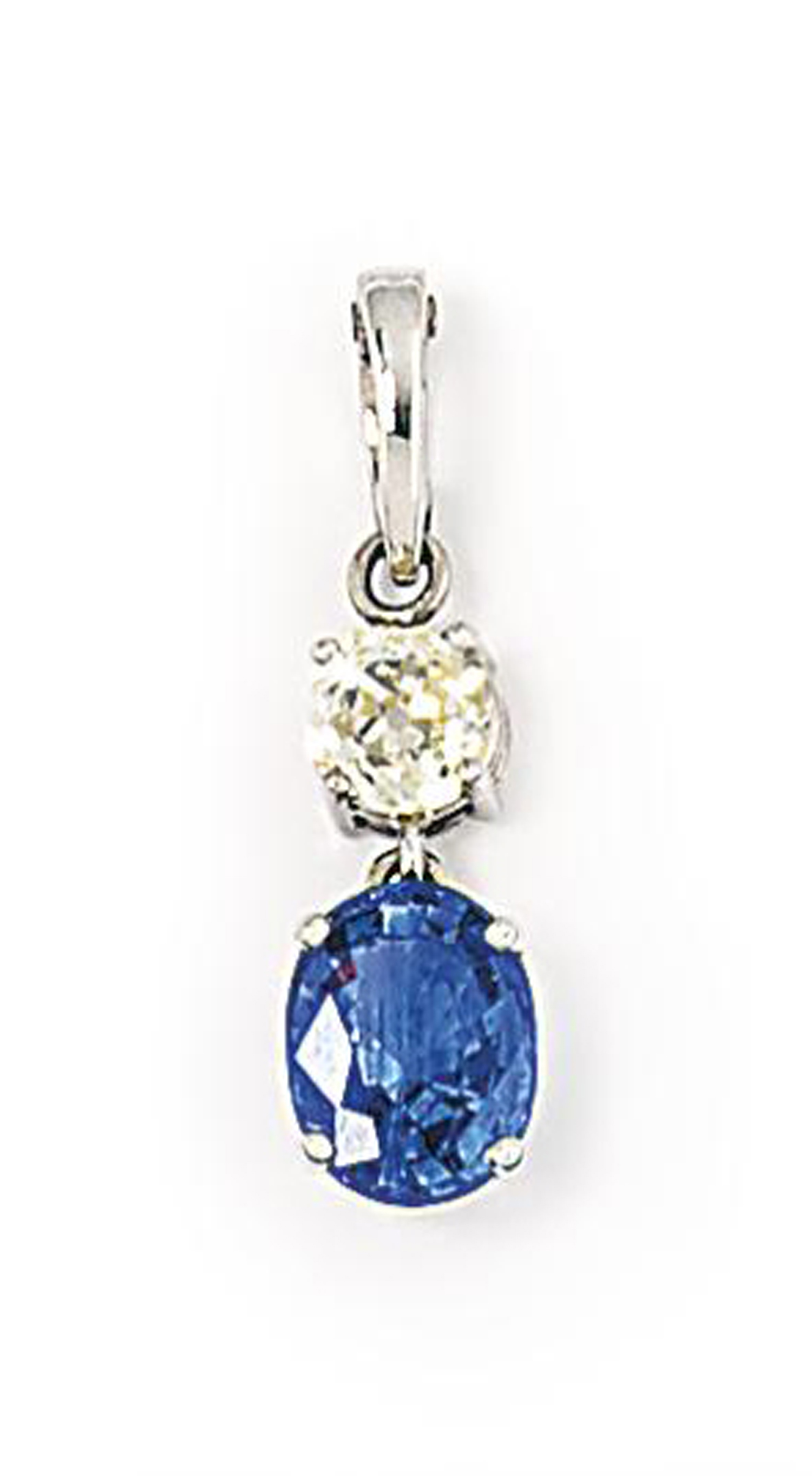 An 18ct white gold sapphire and diamond pendant