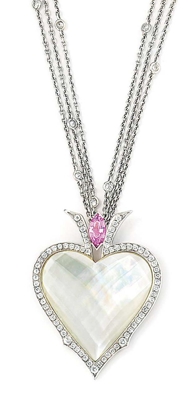 A mother-of-pearl, diamond and gem-set pendant, by Stephen Webst