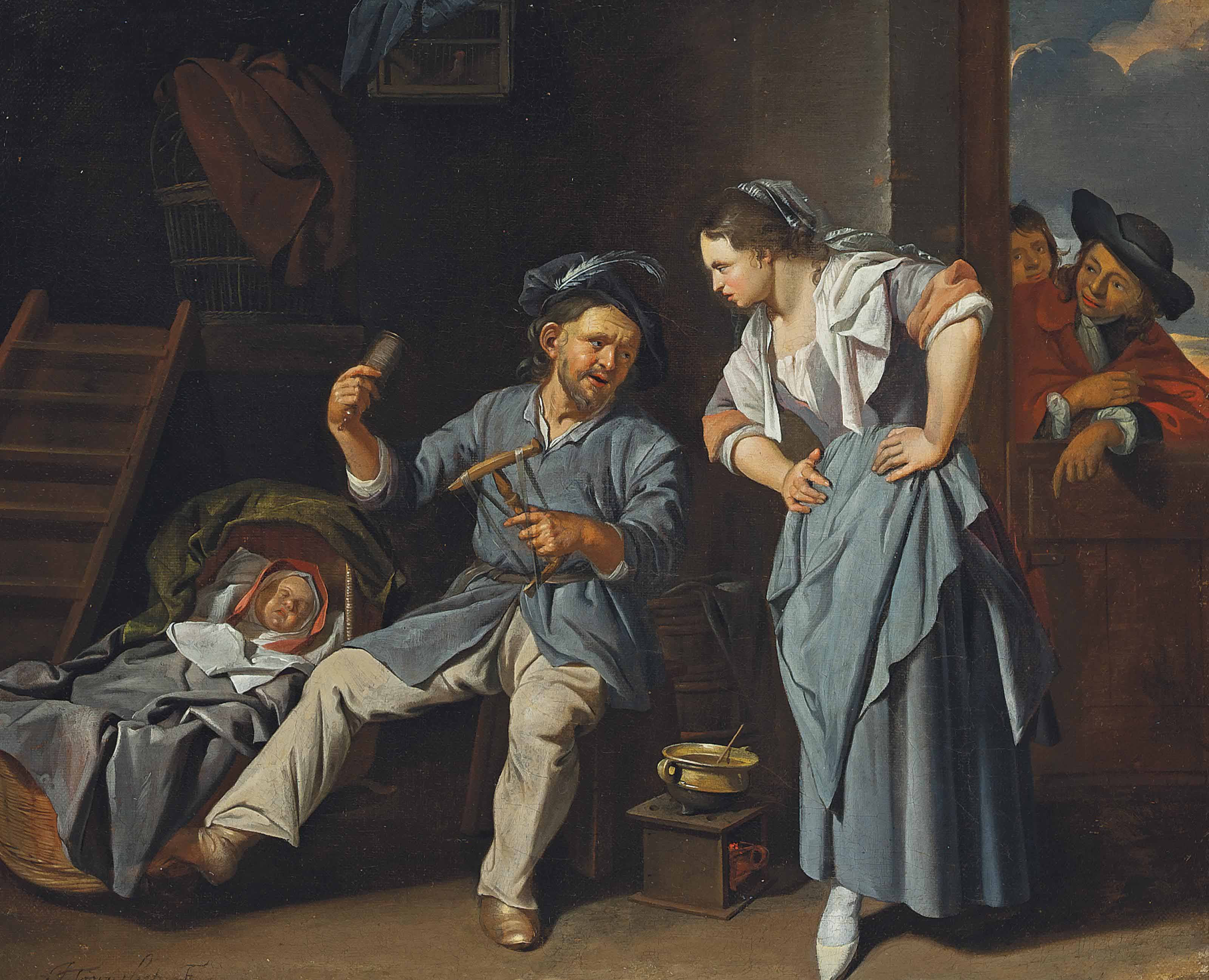 Jacob Toorenvliet Leiden 1640 1719 Oegstgeest A Man Spinning
