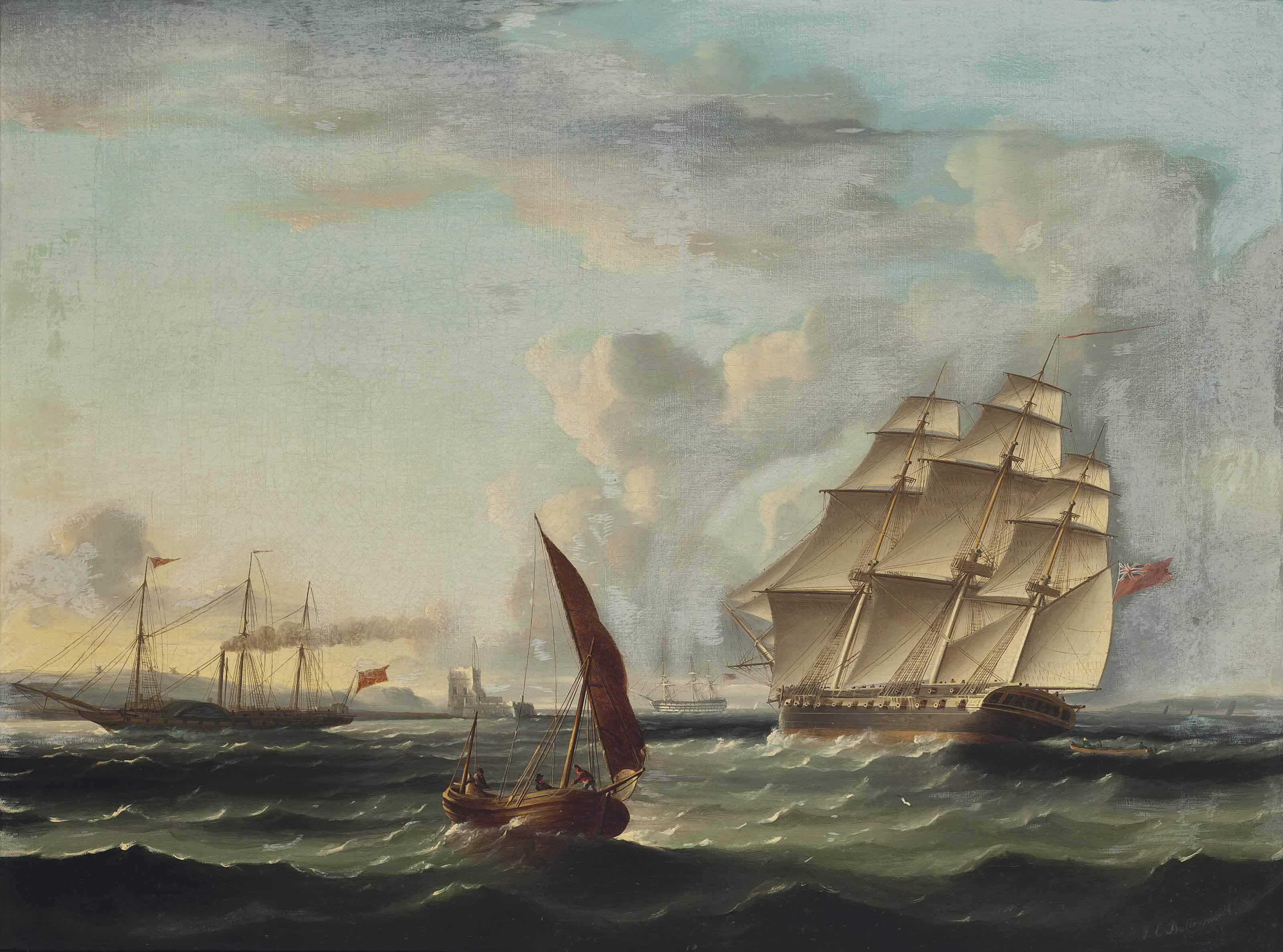 James Edward Buttersworth (18171894) , Frigate approaching the mouth