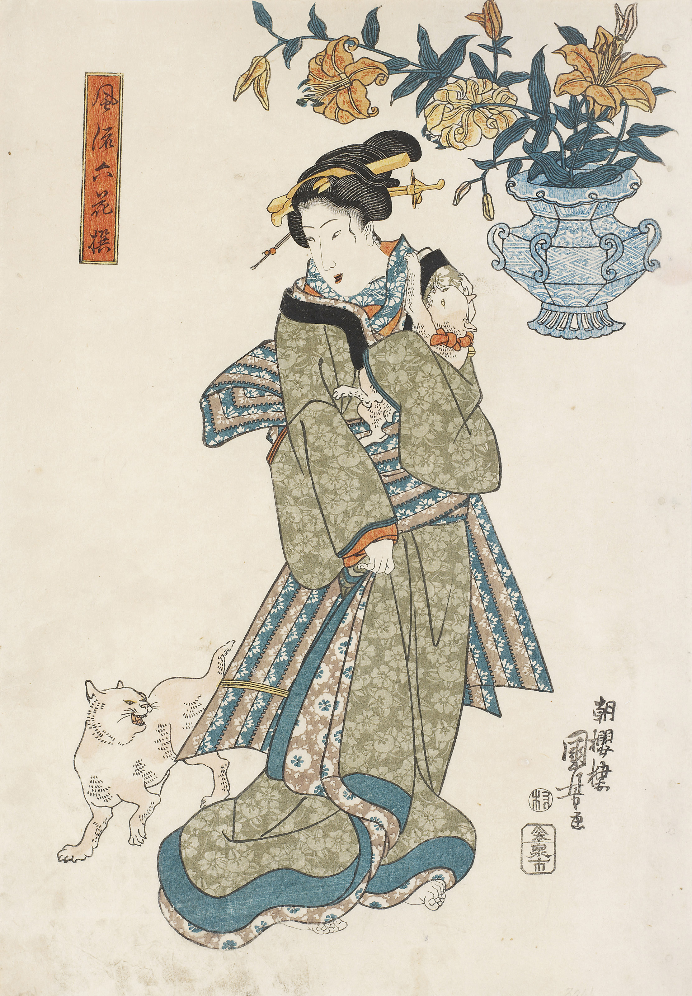 Utagawa Kuniyoshi (1797–1861), A WOMAN AND TWO CATS | Christie's