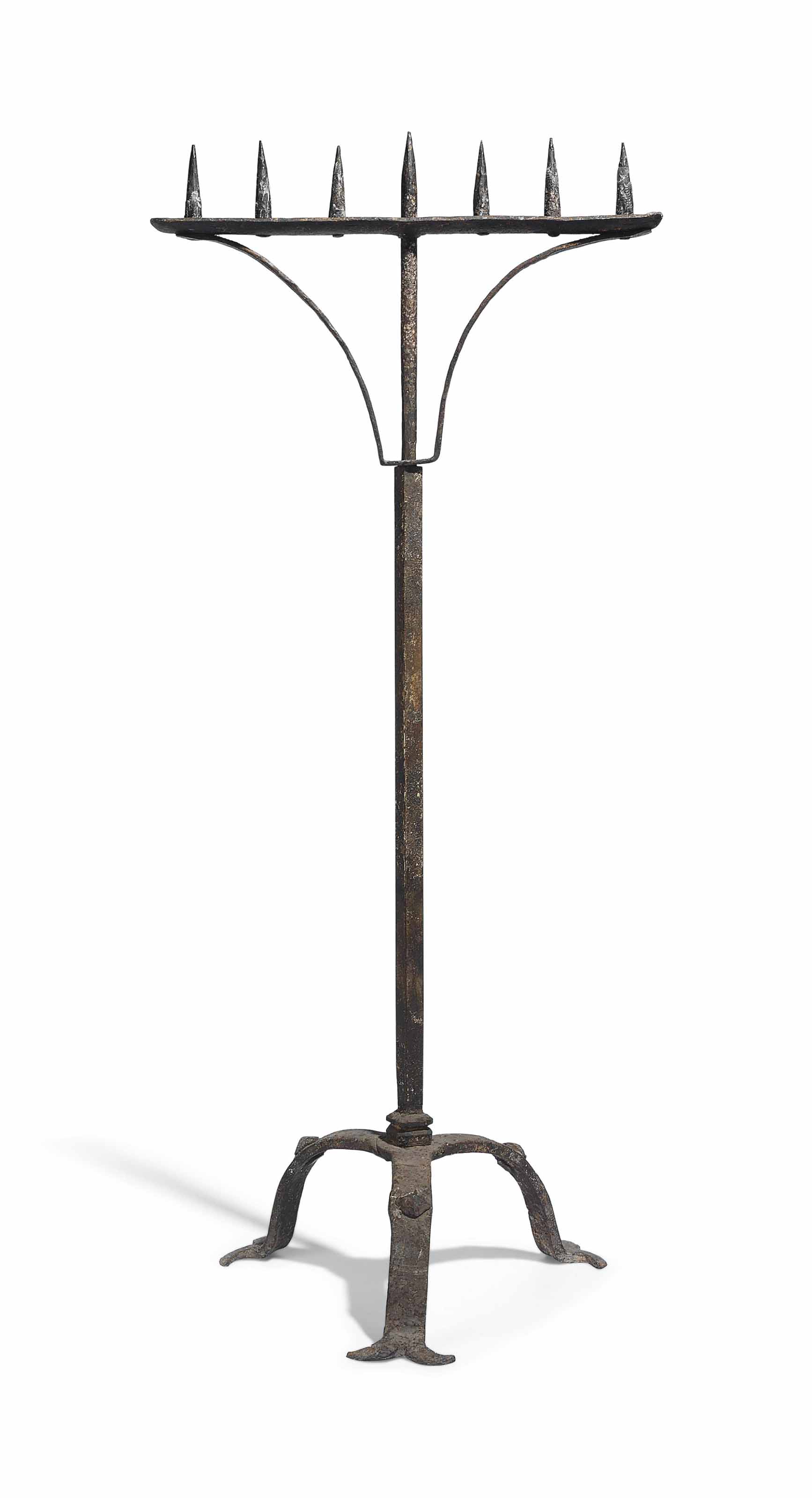 A Wrought Iron Floor Standing Candle Holder Probably 18th