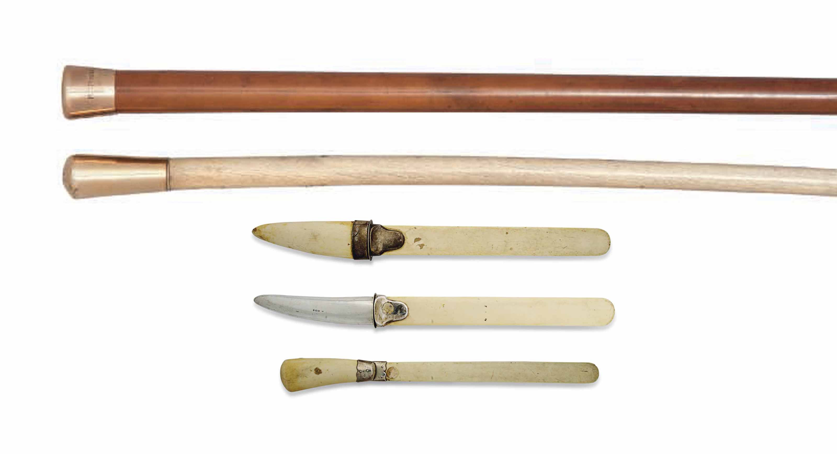THREE SILVERMOUNTED IVORY PAPER KNIVES , ONE MARK OF SAUNDERS AND