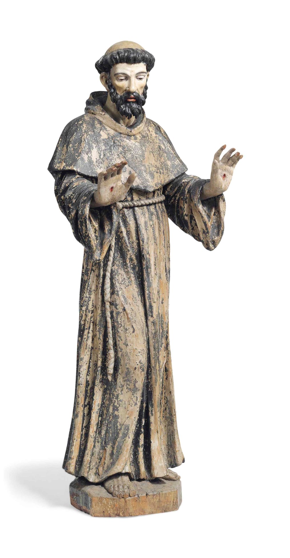 AN ITALIAN POLYCHROME WOODEN STATUE OF SAINT FRANCIS OF ASSISI, 18TH