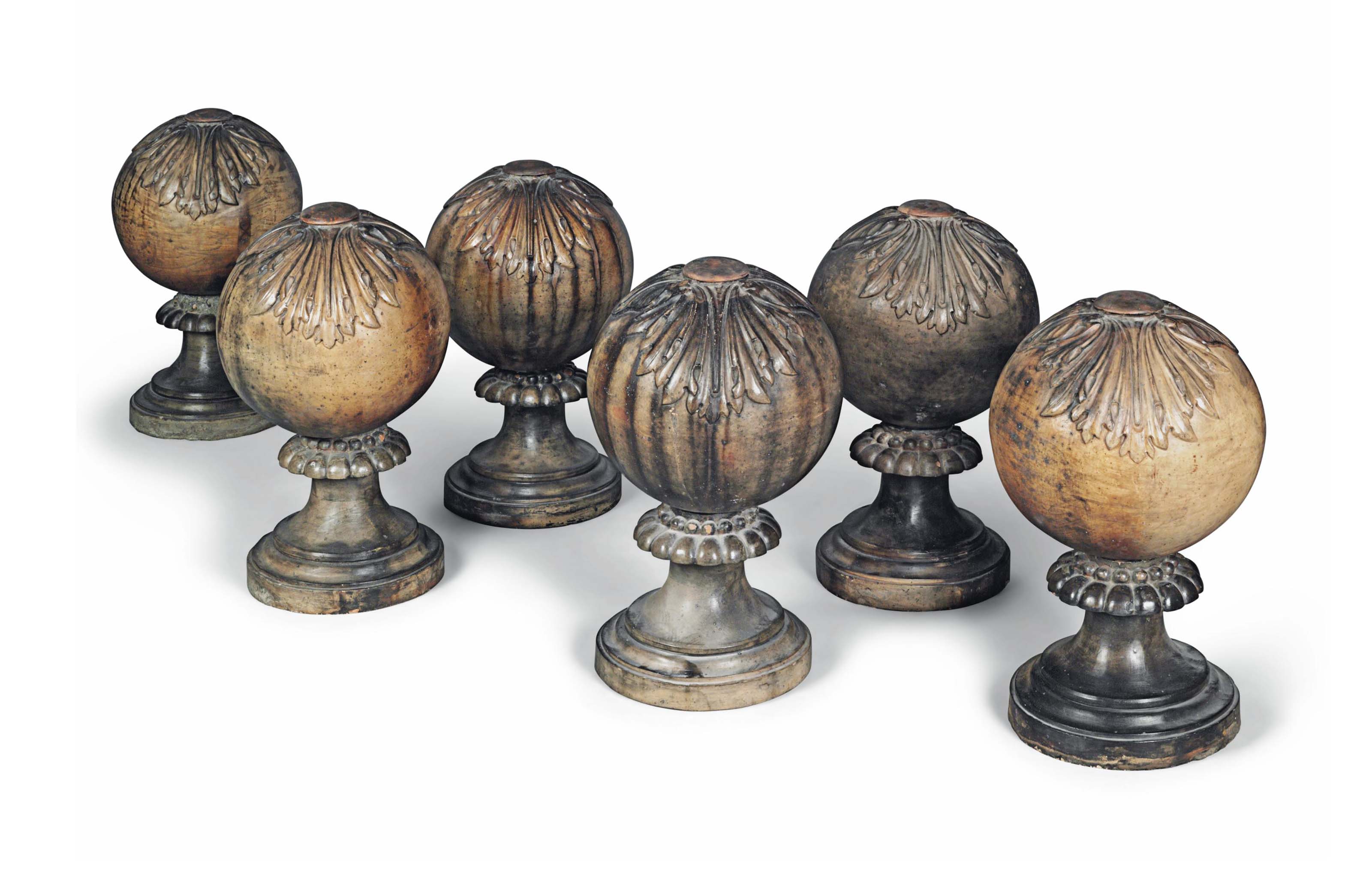 A SET OF SIX LARGE TERRACOTTA GARDEN FINIALS