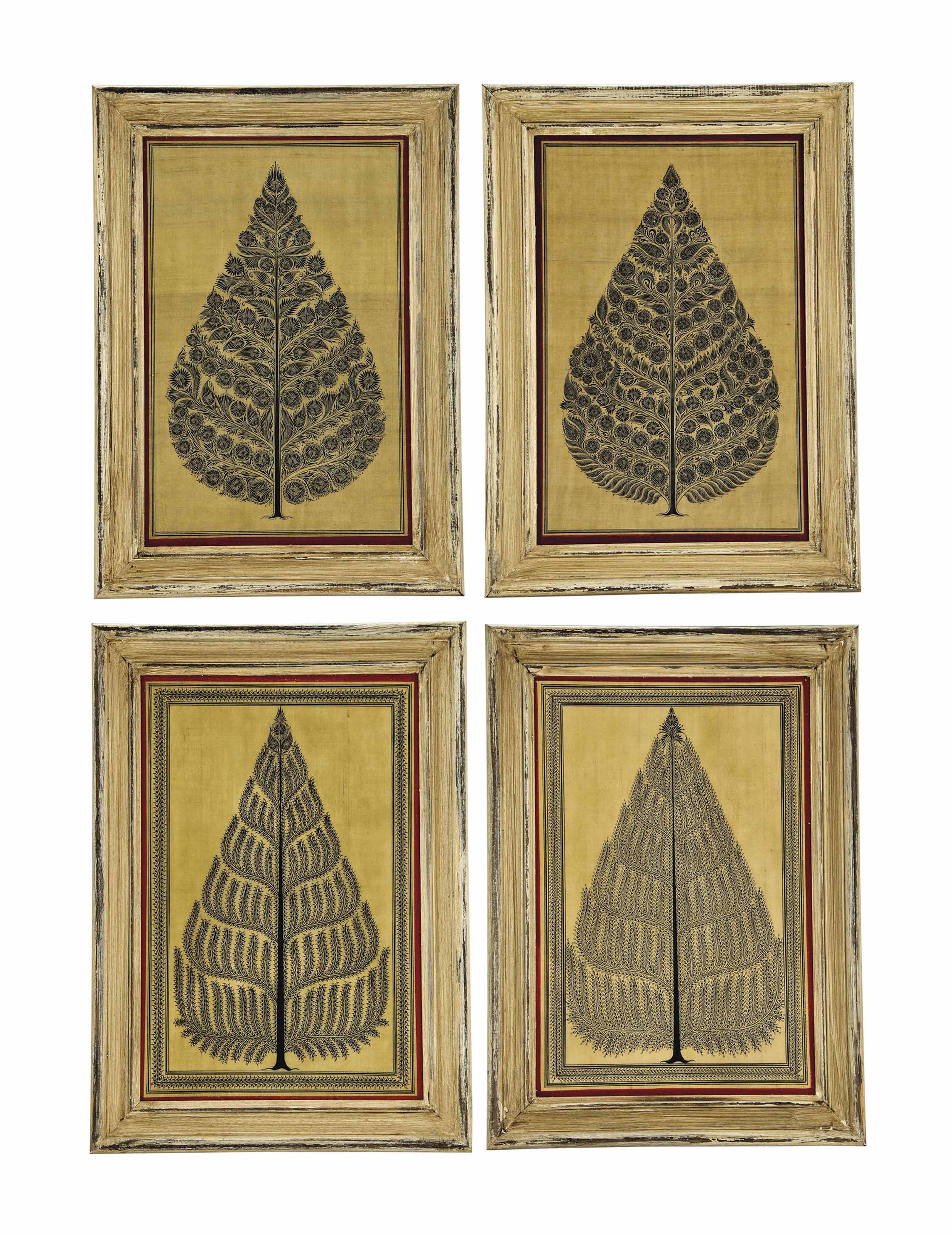 A Set Of Four Indian Tassar Patta Paintings On Silk Of The Tree Of