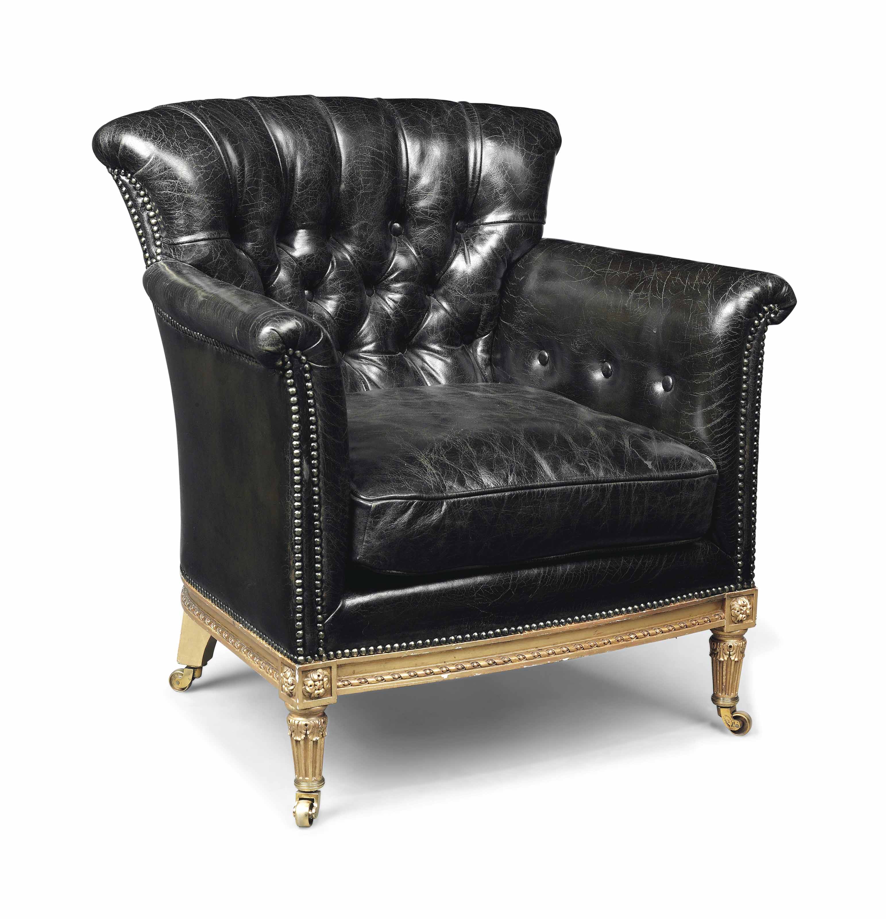 A LATE VICTORIAN GILTWOOD TUB ARMCHAIR , BY HOWARD & SONS, LATE 19TH