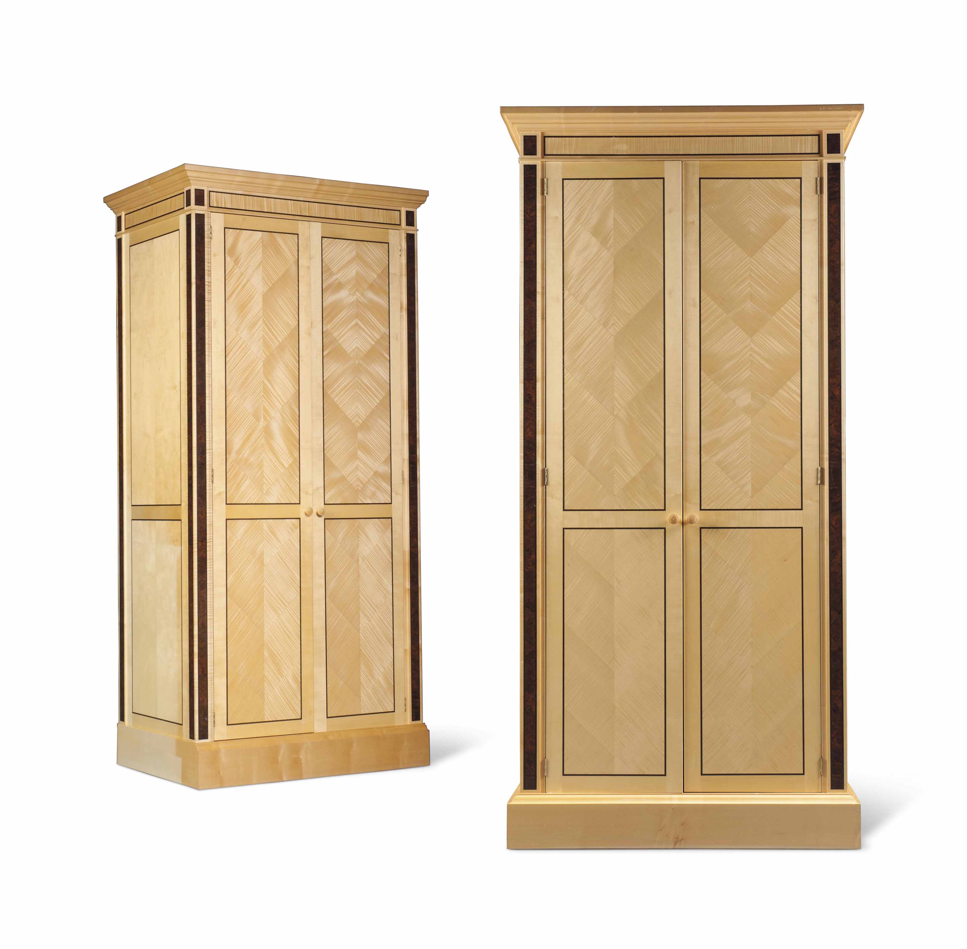 A Pair Of Maple And Burr Walnut Wardrobes By Linley Modern
