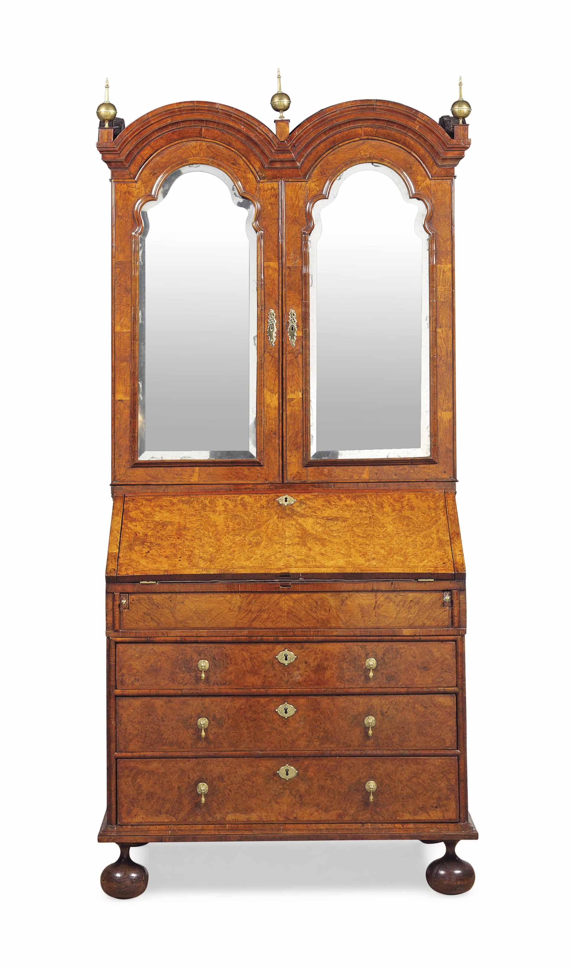 A QUEEN ANNE BURR WALNUT BUREAU-CABINET