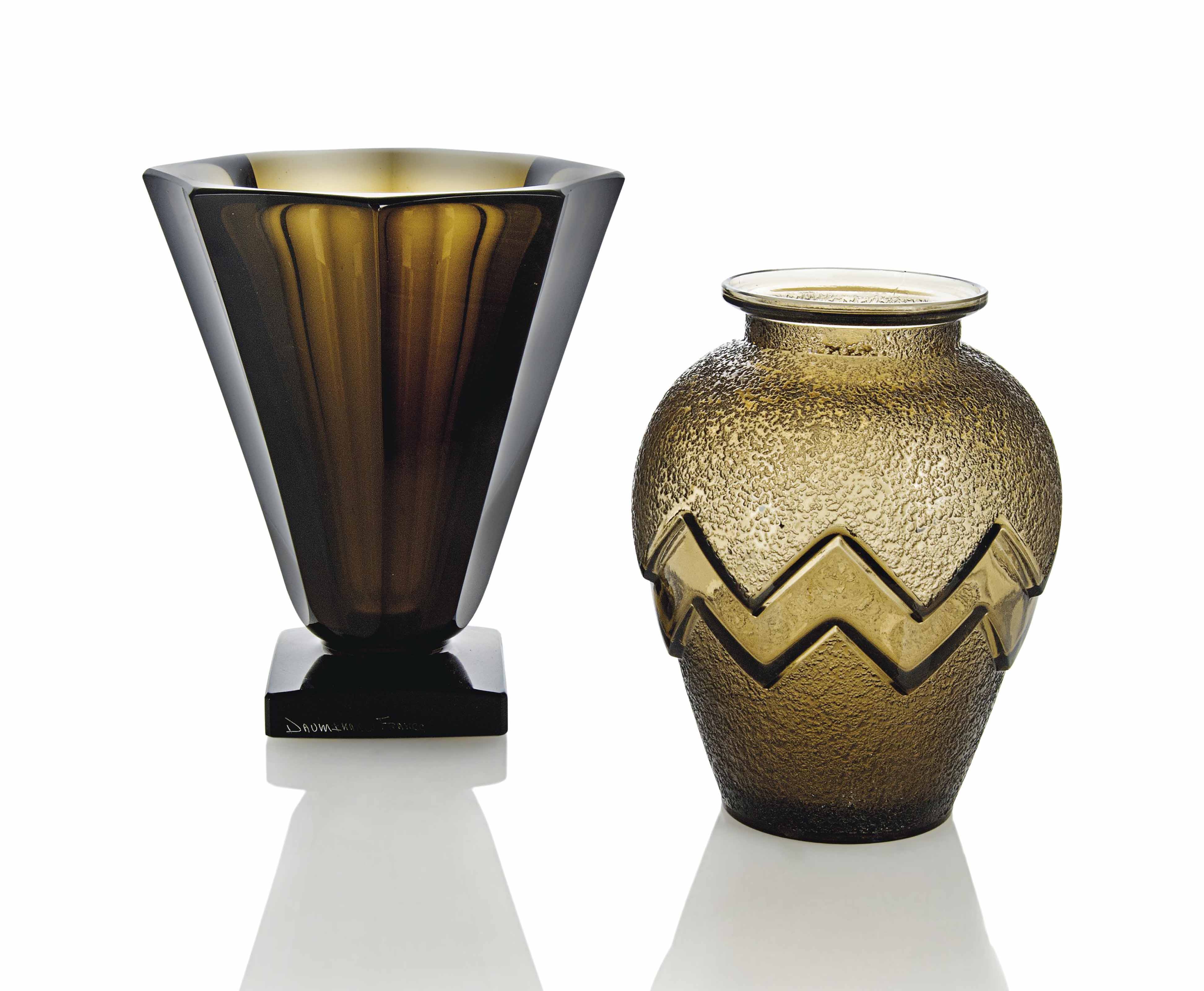 TWO DAUM ART DECO SMOKY GLASS VASES , CIRCA 1930 Christie's