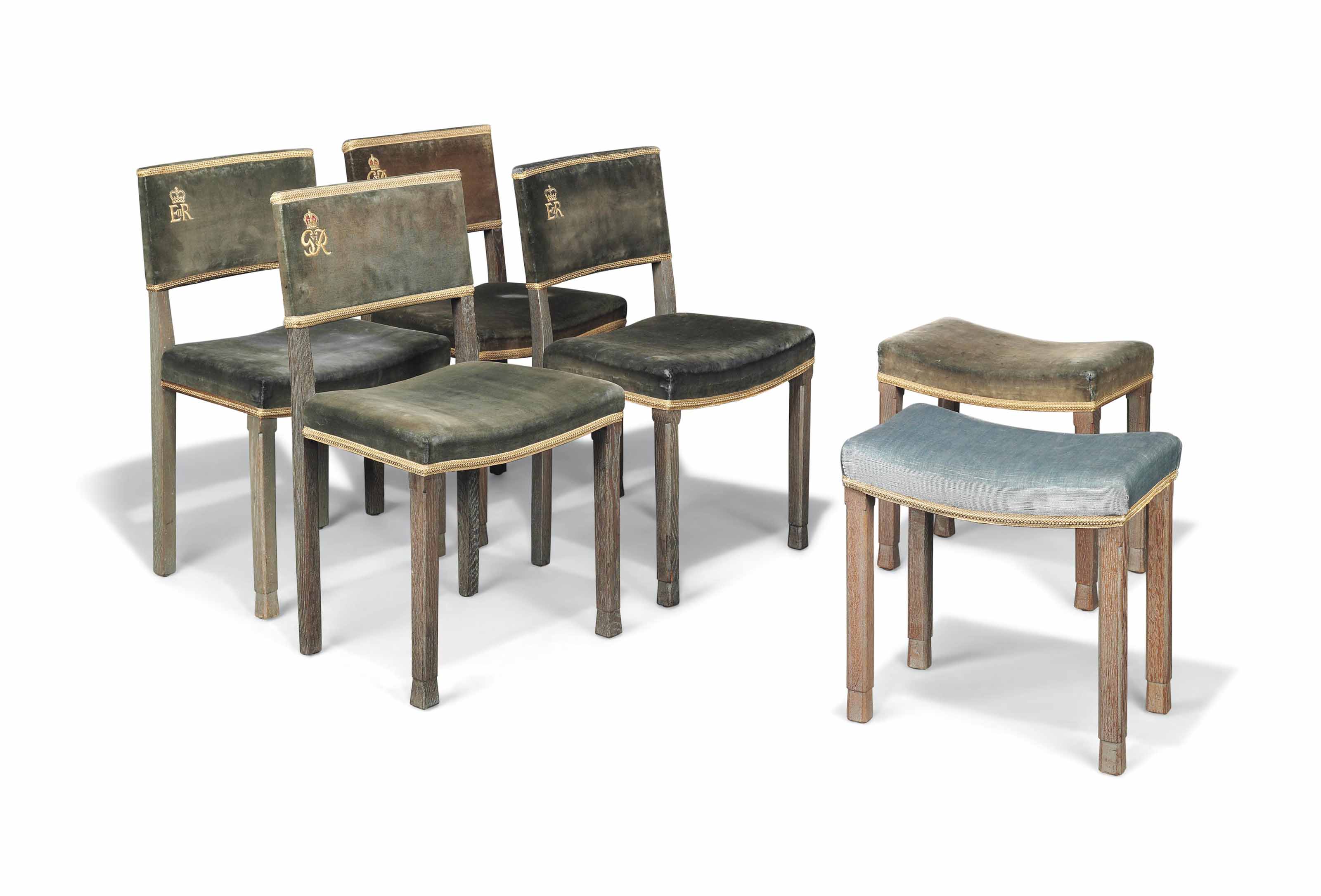 Four Limed Oak English Coronation Chairs And Two Limed Oak English Coronation Stools Dated 1932 And 1953 Furniture Lighting Oak Christie S
